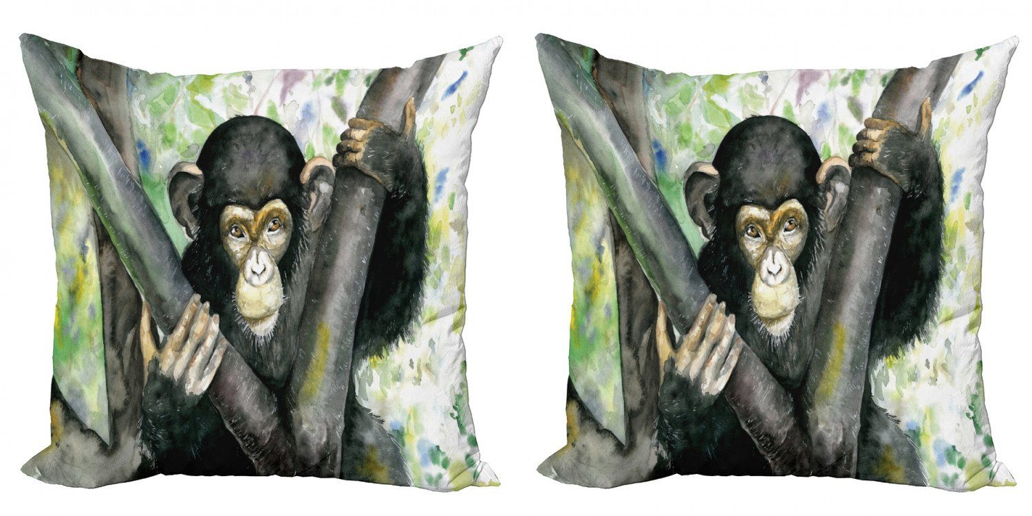 Kissenbezüge Modern Accent Doppelseitiger Digitaldruck, Abakuhaus (2 Stück), Gorilla Aquarell Baby-Schimpanse
