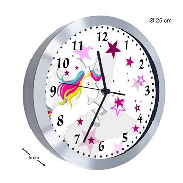 CreaDesign Funkwanduhr Funkuhr, Kinder Wanduhr, Kinderuhr, Kinderzimmer Pegasus Sterne rosa (geräuscharmes Uhrwerk)