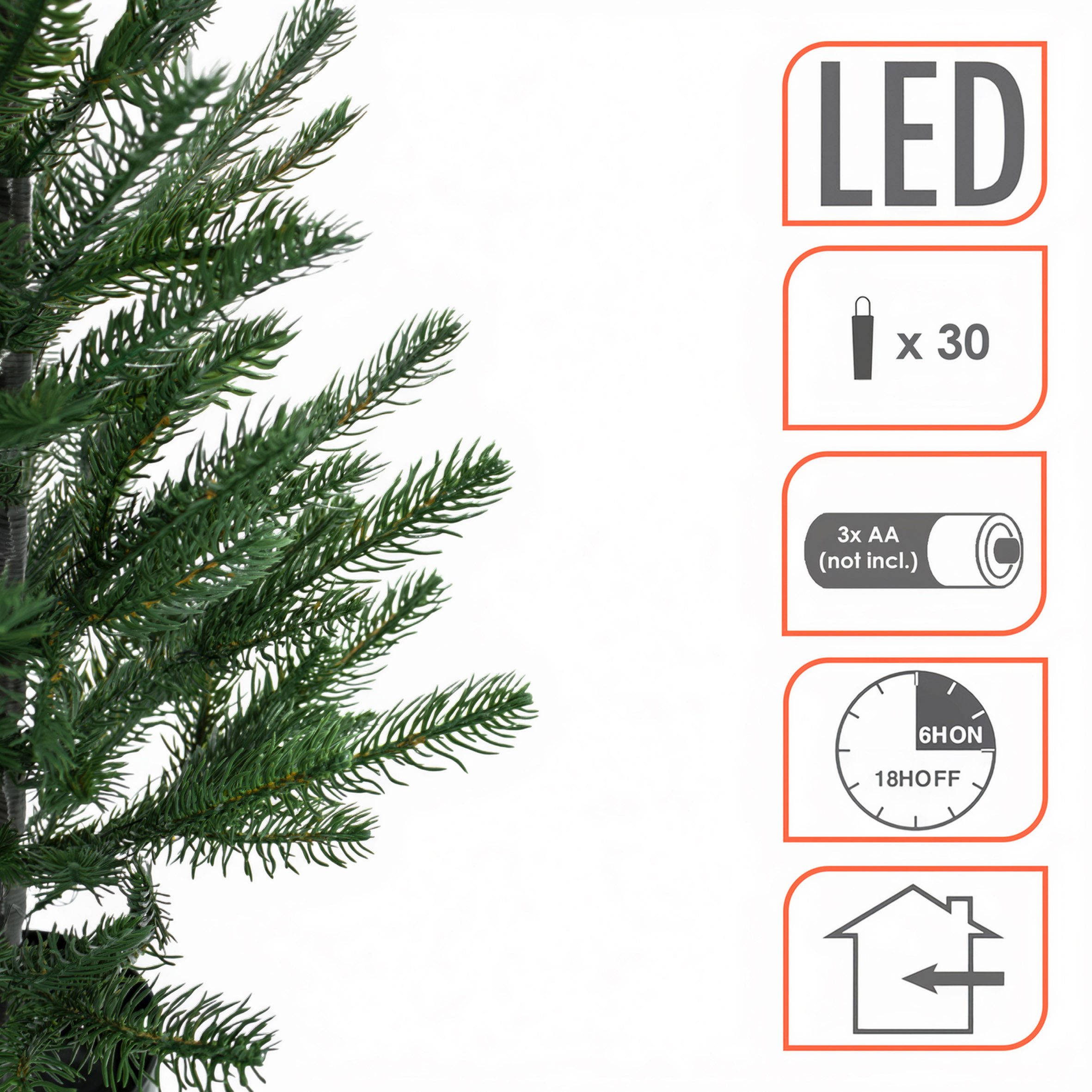 Spetebo Künstlicher Weihnachtsbaum Tannenbaum 60 cm Höhe im schwarzen Blumentopf beleuchtet mit 30 LED, dekoriert mit einer 30 LED Lichterkette