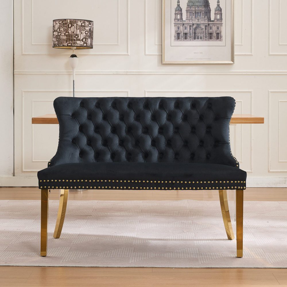 BBWL Polsterbank 2-Sitzer mit Handmade Knöpfen, Wing Back, Samtpolsterung, Velvet Double Dining Loveseat Bank für Küche & Esszimmer, Mid-Century