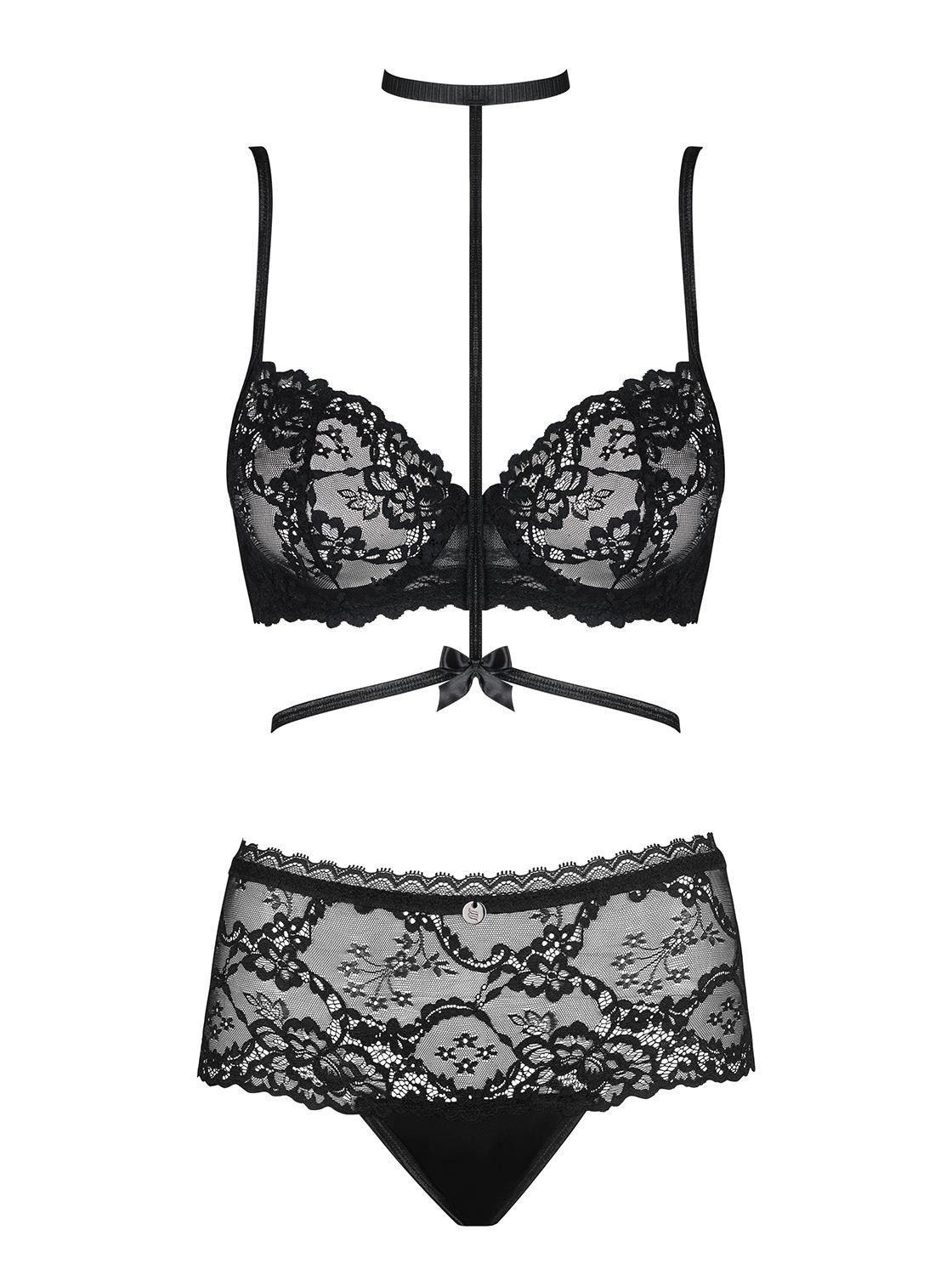 Obsessive Set: Dekolleté-BH Frauen Dessous Spitzen Reizwäsche Set aus offener Bügel BH mit Bänder