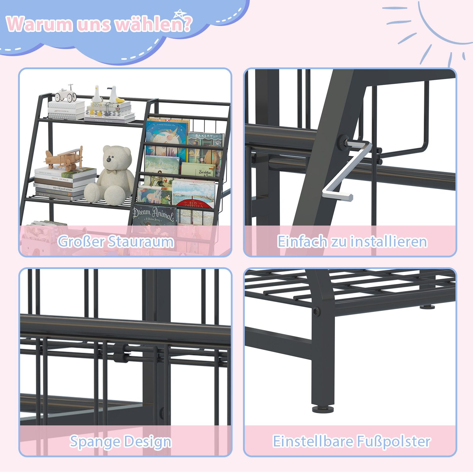 radelldar Kinderregal Bücherregal Kinder Metall mit 5 Fächern und 3 Ablage, günstig online kaufen