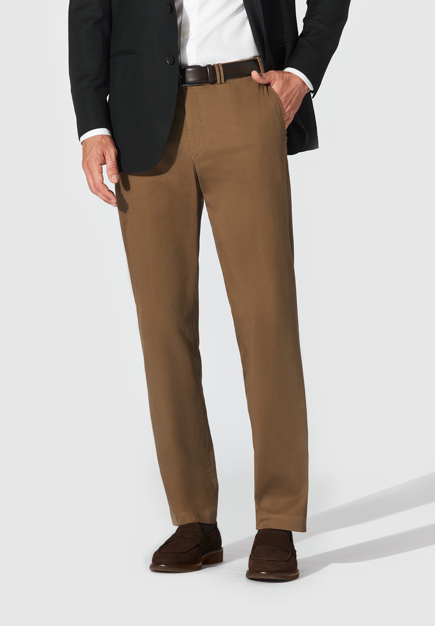 Hiltl Chinos Peaker Chino Hose Herren Regular-Fit Supima Sateen, beige, 24 Supima-Baumwolle, knitterarm & elastisch