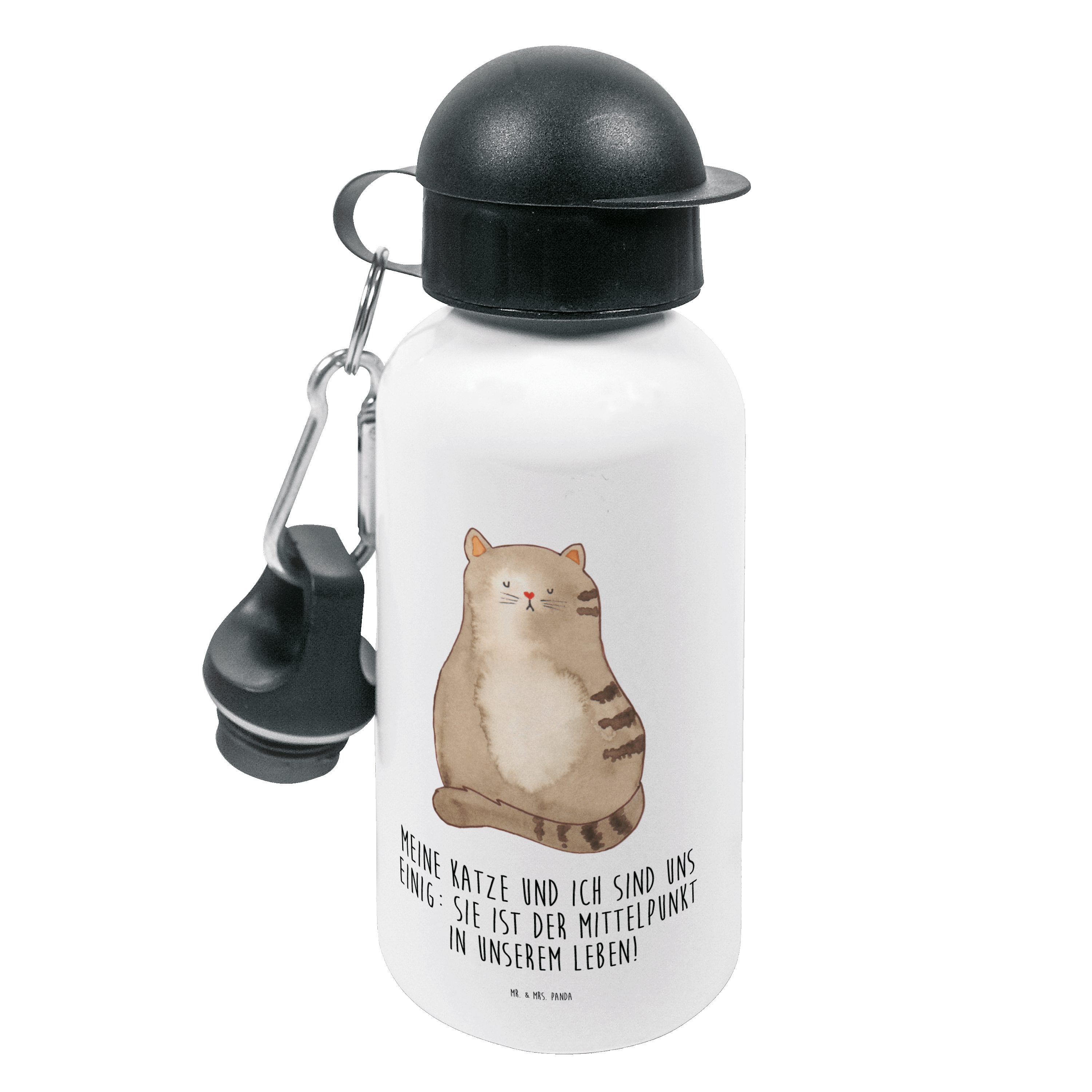 Mr. & Mrs. Panda Trinkflasche Katze sitzend - Weiß - Geschenk, Lebensinhalt, Liebe, Katzen, Katzens