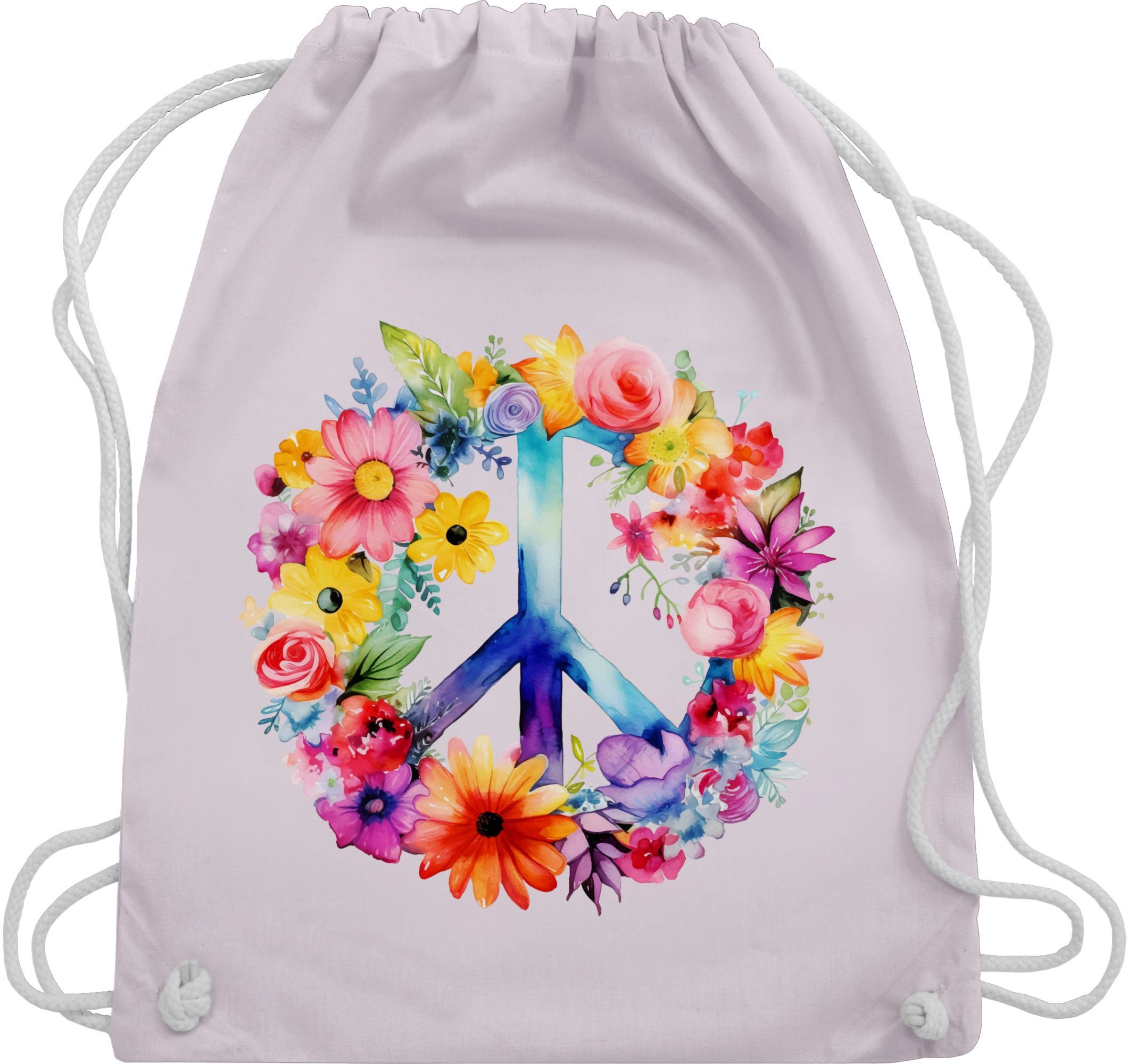 Shirtracer Turnbeutel Peacezeichen Peace-Symbol Hippie Frieden 60er 70er Flow Power Flowerpo, Statement
