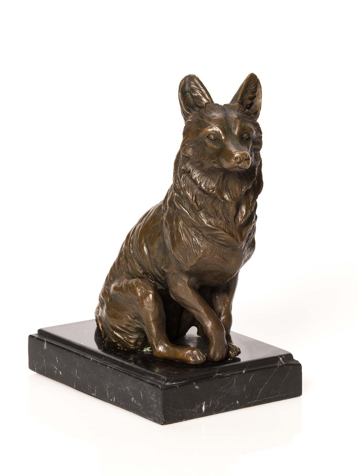 Aubaho Dekoobjekt Bronzeskulptur Fuchs Bronze Stein Skulptur Figur Jagd Jäger