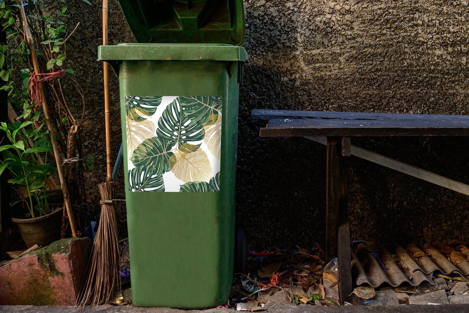 - Sticker, - St), Blätter Wandsticker Mülleimer-aufkleber, (1 MuchoWow Mülltonne, Grün Tropisch Container, Abfalbehälter