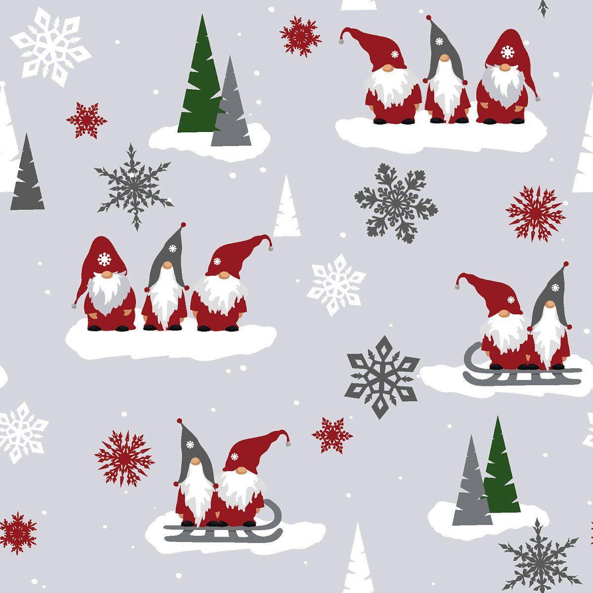 larissastoffe Stoff Weihnachtsstoff Wichtel Baumwollstoff Weihnachten Zwerg grau, Meterware, 50 cm x 150 cm