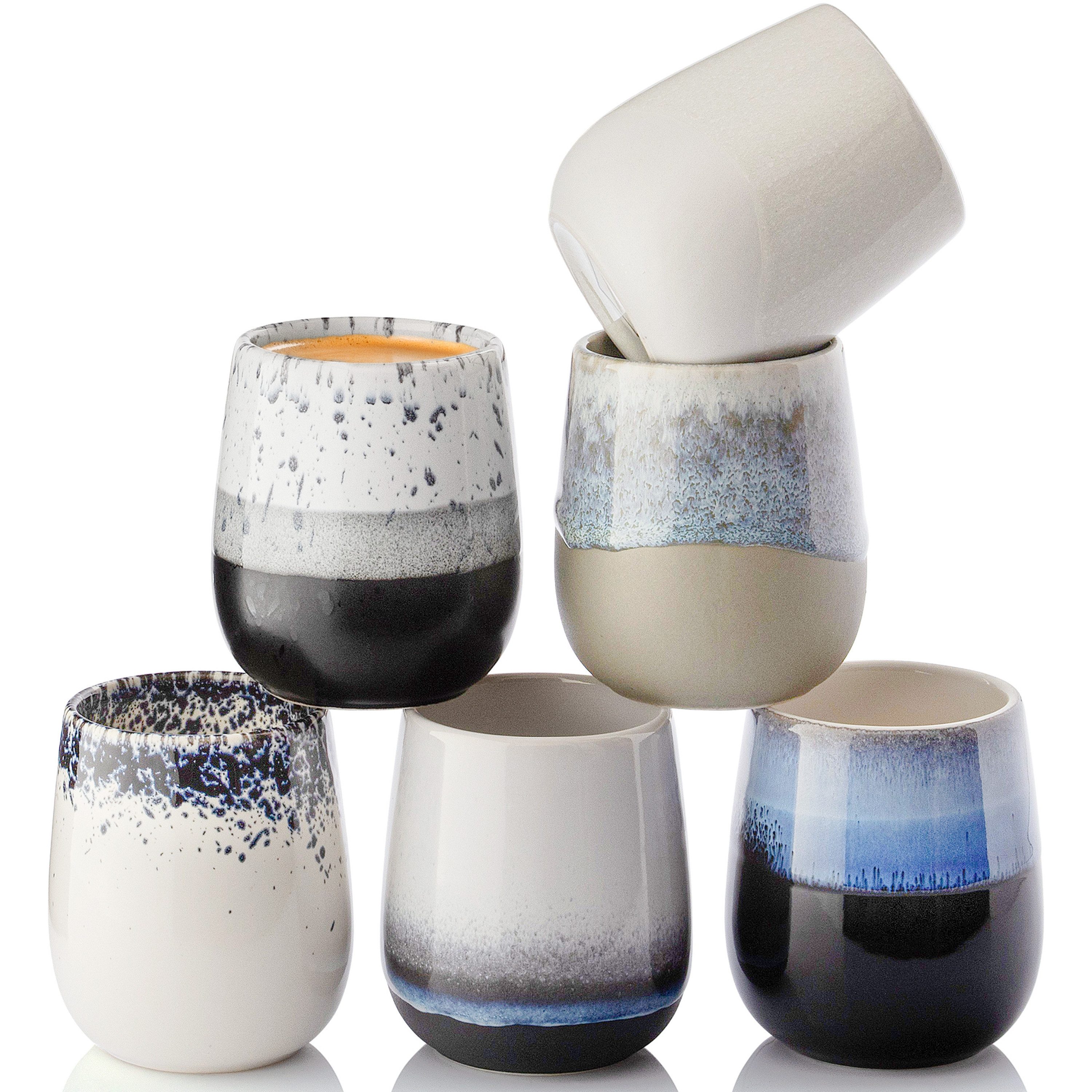 SÄNGER Tasse Siena, Mehrfarbig, 6-tlg., Steingut, 6 tlg. Espressobecher, 80 ml, Handmade, PREMIUM COLLECTION