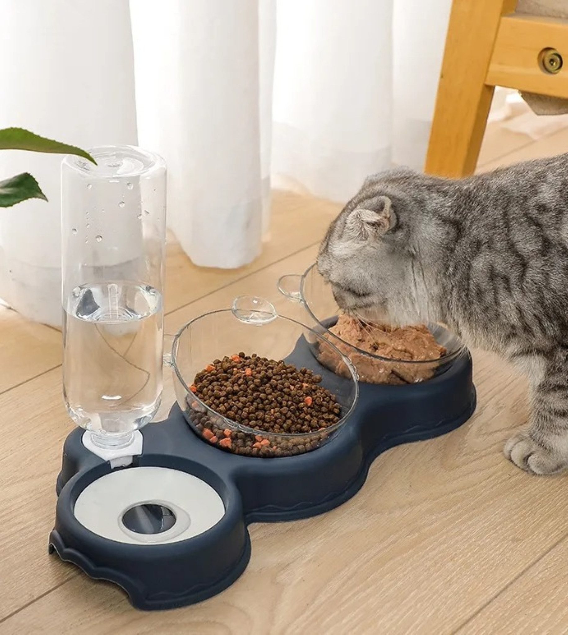NUXIE Dog Napf Dreifacher Katzennapf mit Wasserspender 3-in-1 Futterstation, 3-in-1-Futternapf mit Wasserspender für frisches Wasser jederzeit