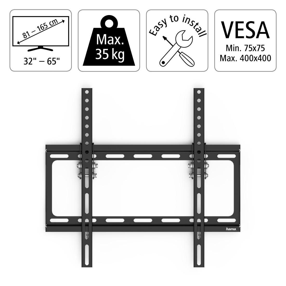 Hama TV-Wandhalterung TV-Wandhalterung TILT, Schwarz, 81-191 cm (32"-75), 43",50",55",65", (bis 75 Zoll)