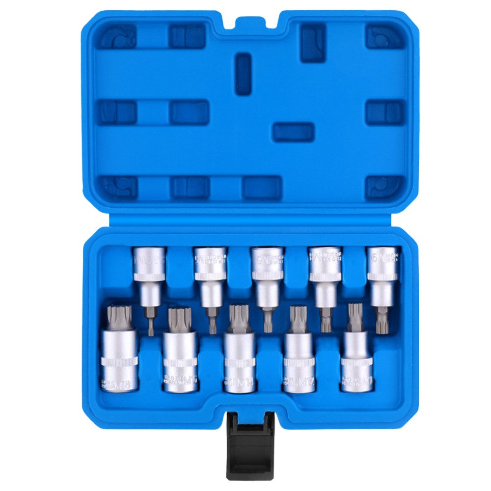 Hikity Bit- und Steckschlüsselset Stecknuss Kraft-Bit-Stecknuss-Satz Inneres Zwölfeck 10tlg, 10-St., 10tlg M4-M18