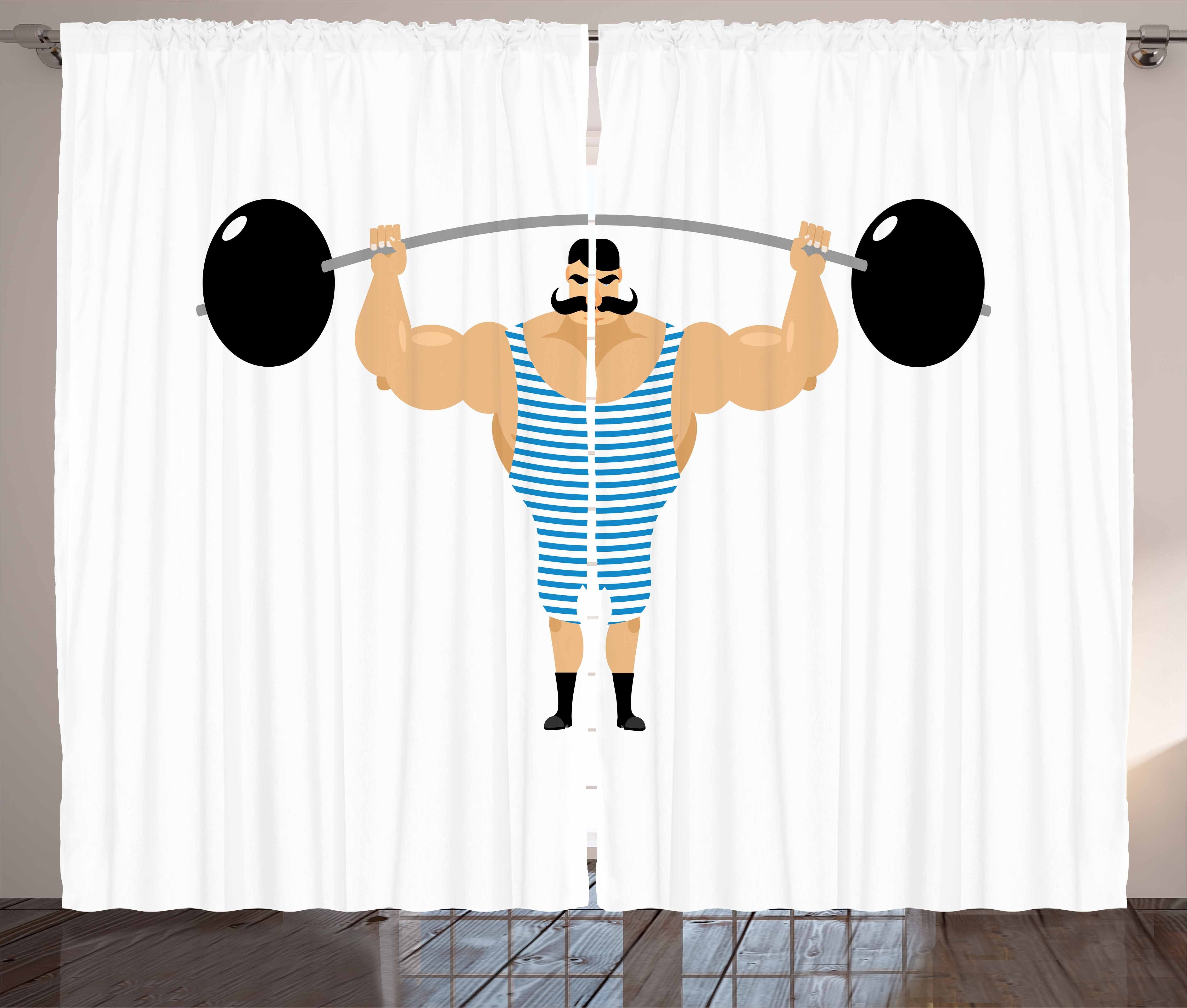 Vorhang und Gardine Zirkus mit Weight Bodybuilder Kräuselband Abakuhaus, Schlaufen Haken, Schlafzimmer