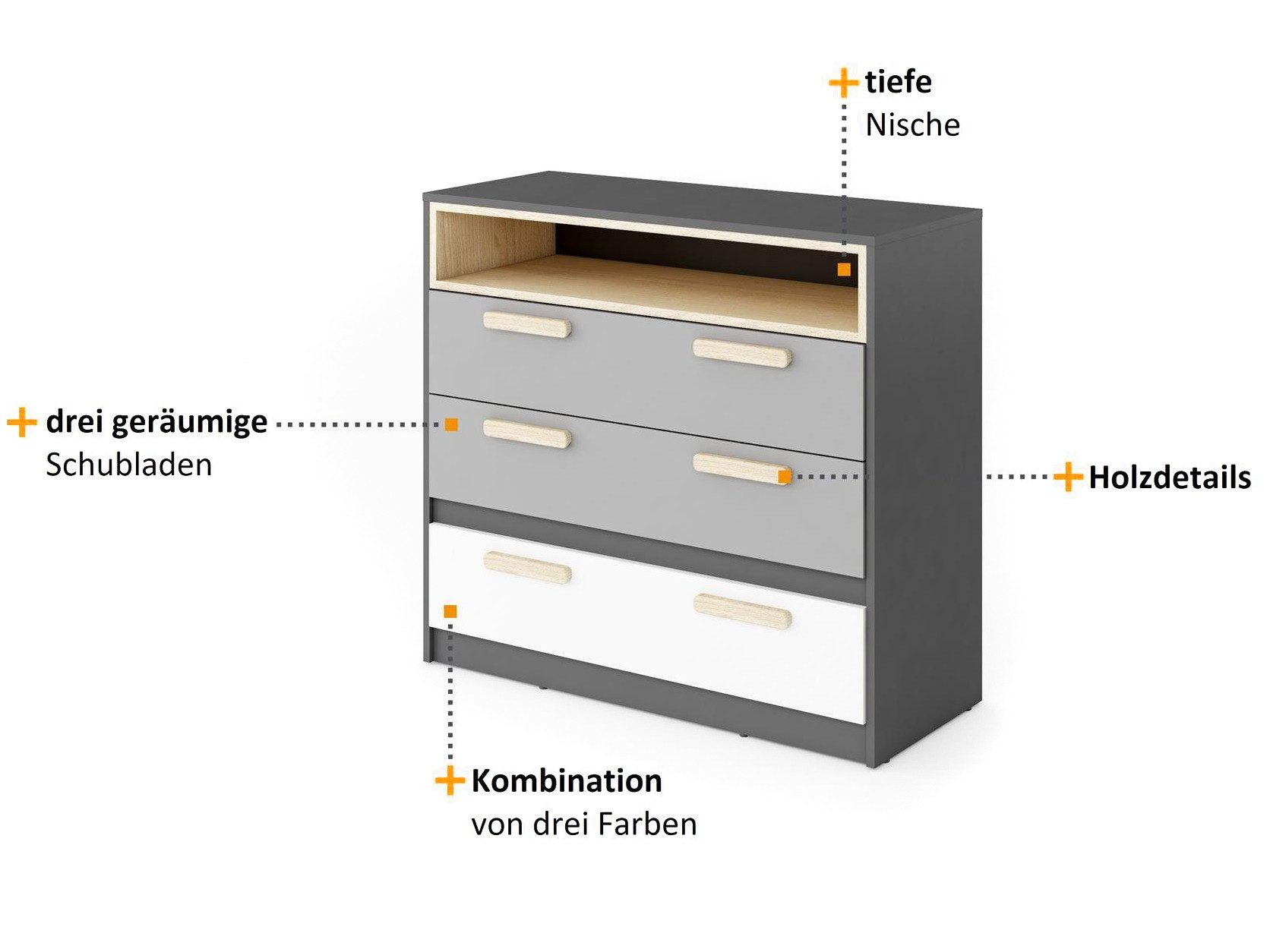 Beautysofa Schubkastenkommode Pok (100 cm breite), 100 cm Kommode mit 3x Schubladen