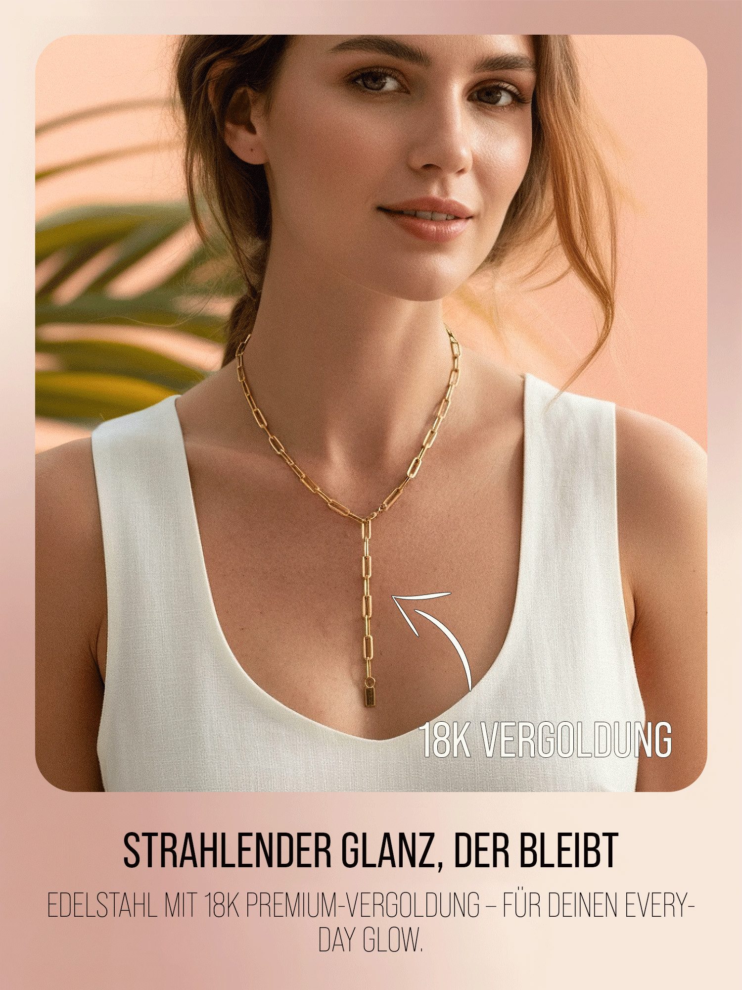 THIORA Y-Kette Island Links Y-Halskette Damen – Gliederkette Edelstahl 54 cm (Einzelartikel, Einzelschmuckstück – Halskette), Verstellbar, wasserfest, allergikerfreundlich, Statement-Design