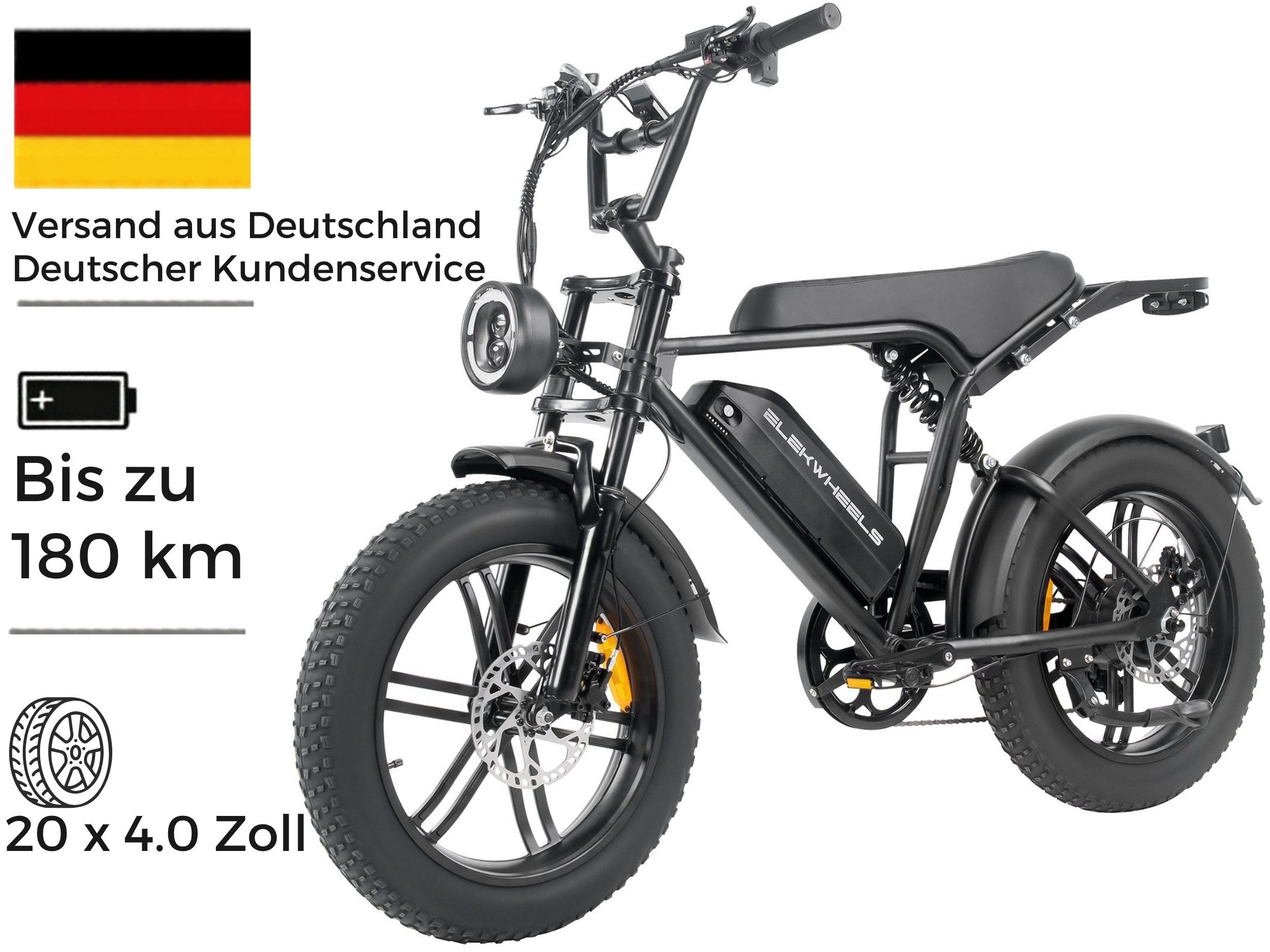 PIXAR E-Bike Elekwheels E6 2.0 E-Bike 48V 15Ah 7-Gang 20"x4.0 Fat mit LCD, Mittelmotor, 720 Wh