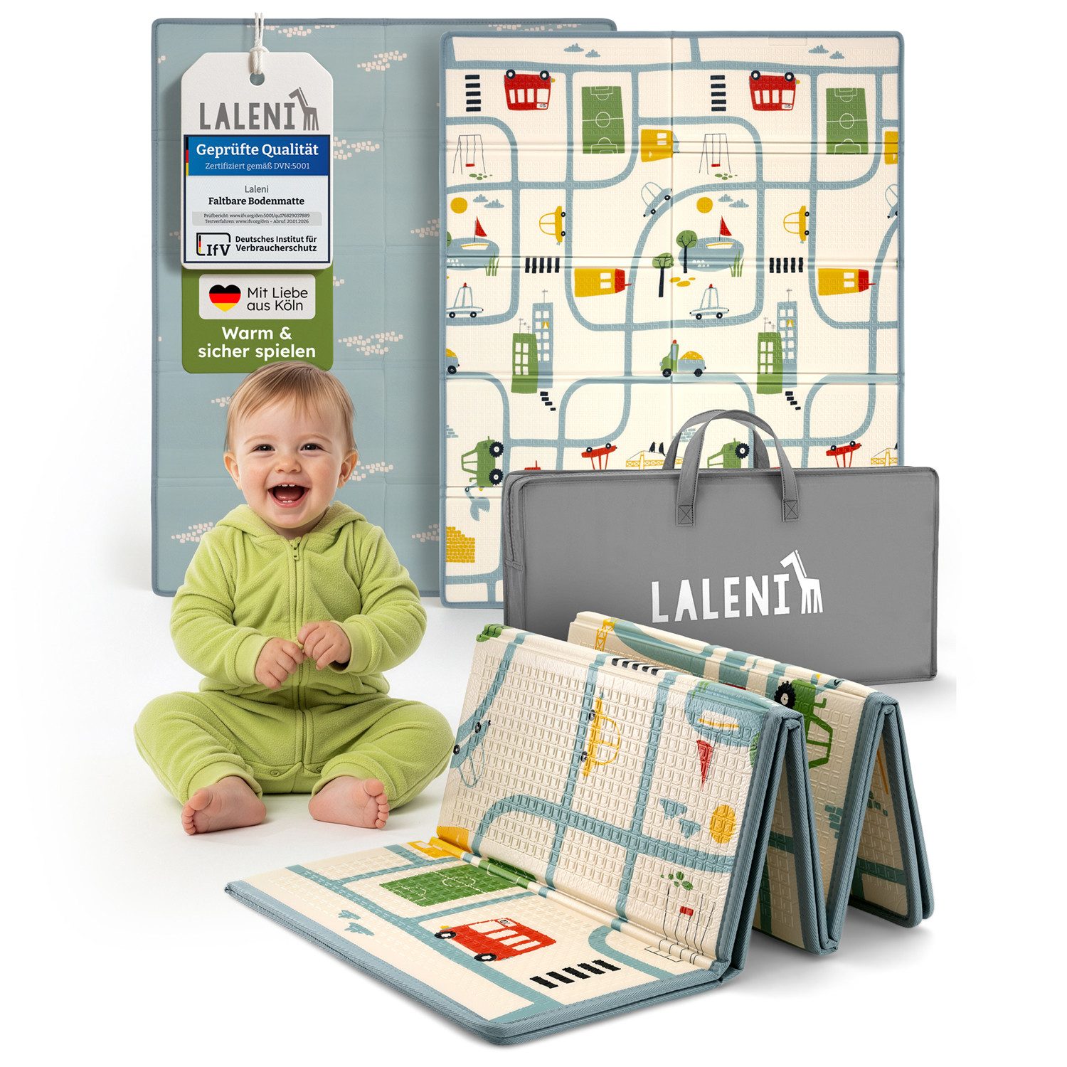 Laleni Spielmatte Krabbelmatte Baby, wasserdichte Spielmatte faltbar - Indoor & Outdoor, isolierende Spielmatte Kinder - weich & schützt vor kaltem Untergrund