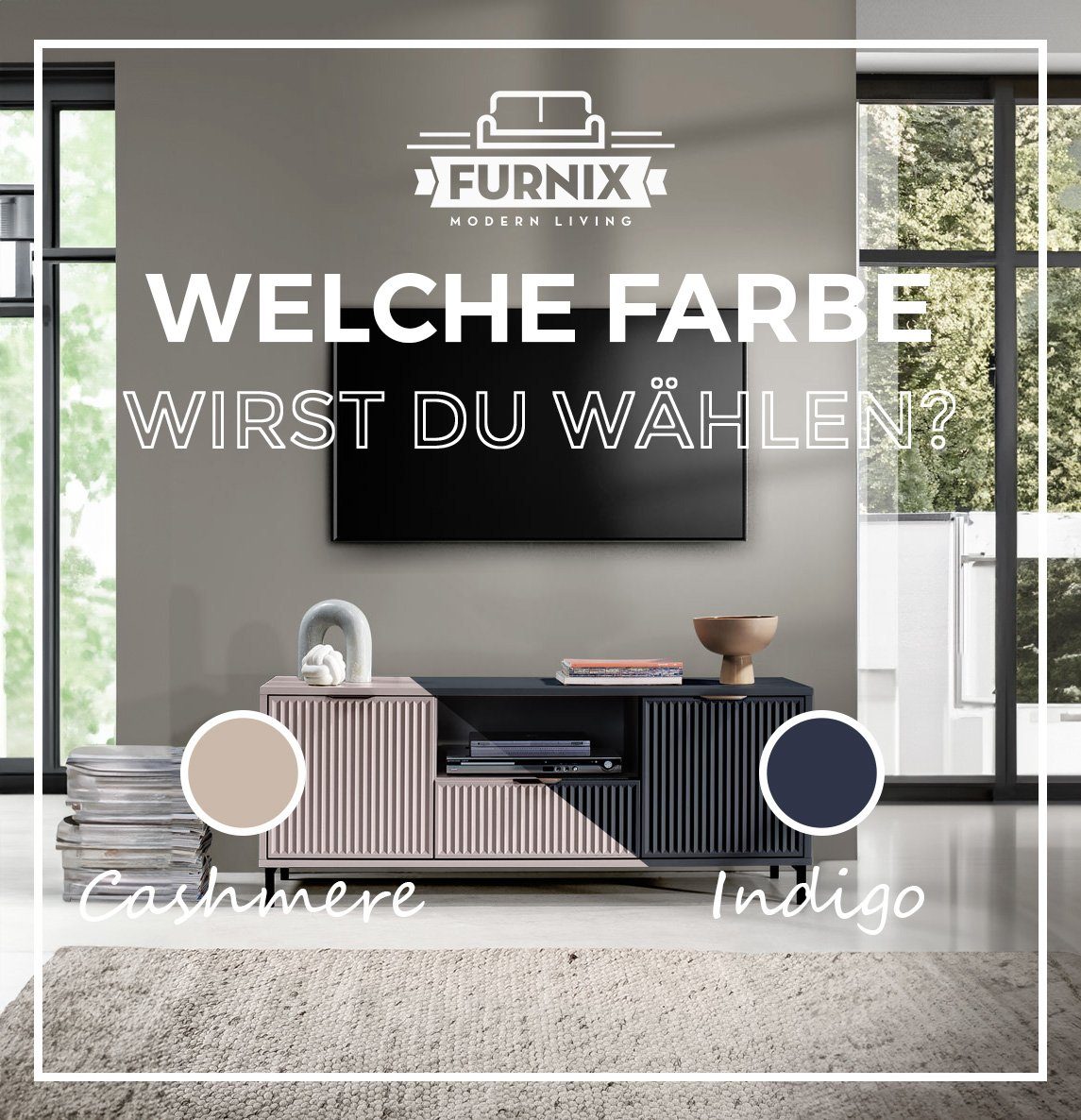 Furnix TV-Board H55,6 cm Türen mit B135 T40,6 2 LINKI Schublade, Loft-Design LS3 in Blickfang, cm und 1 TV-Kommode Industrial, Kaschmir x x