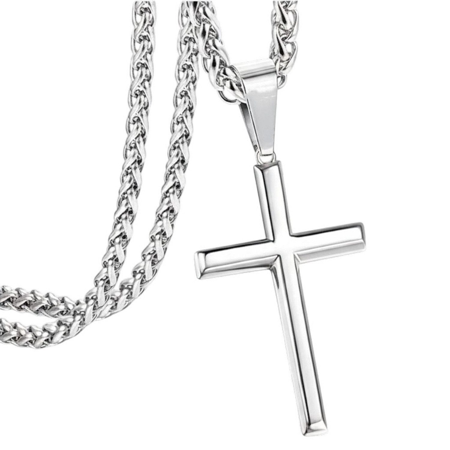 KARMA Kette und Anhänger Set Edelstahl Herren Halskette Kreuzkette 60 cm (Halskette Edelstahl, Herrenschmuck Geschenk für Ihn), Kreuz Anhänger Rostfrei & Robust