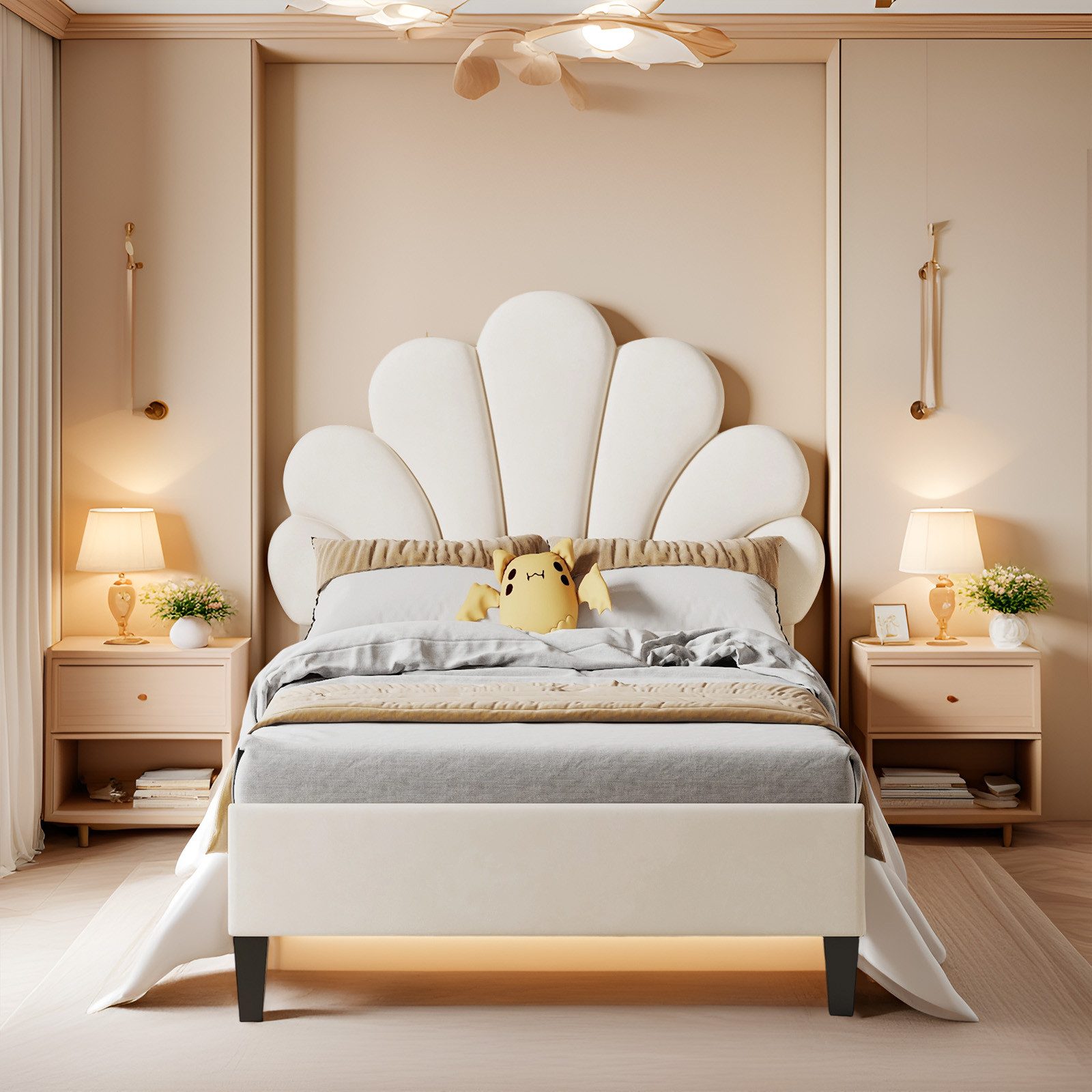 MODFU Polsterbett Funktionsbett (mit Blumen-Kopfteil & günstig online kaufen