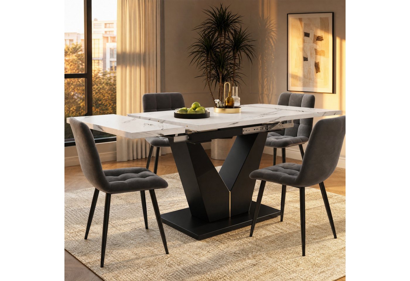 REDOM Esstisch Modernes Küchendining (mit V-förmigen Beinen, Flexibles Design, Platzsparender Küchentisch für Homeoffice & Wohnzimmer, 1-St., 99-159×75cm), Teleskop-Esstisch