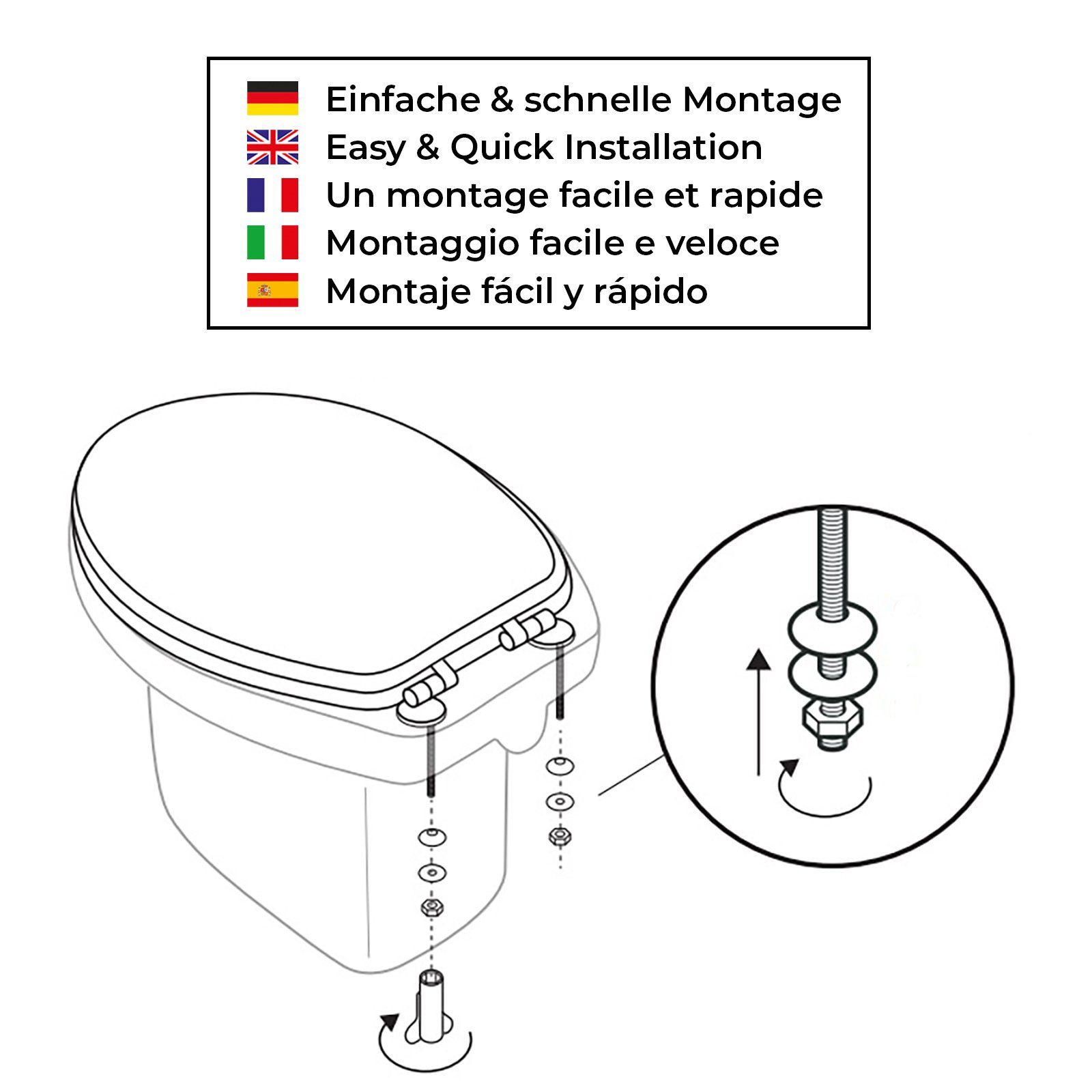 Sanfino WC-Sitz "Boss Cat" Premium Toilettendeckel mit Absenkautomatik aus Holz, mit schönem Katzen-Motiv, hohem Sitzkomfort, einfache Montage – Bild 5 von 5