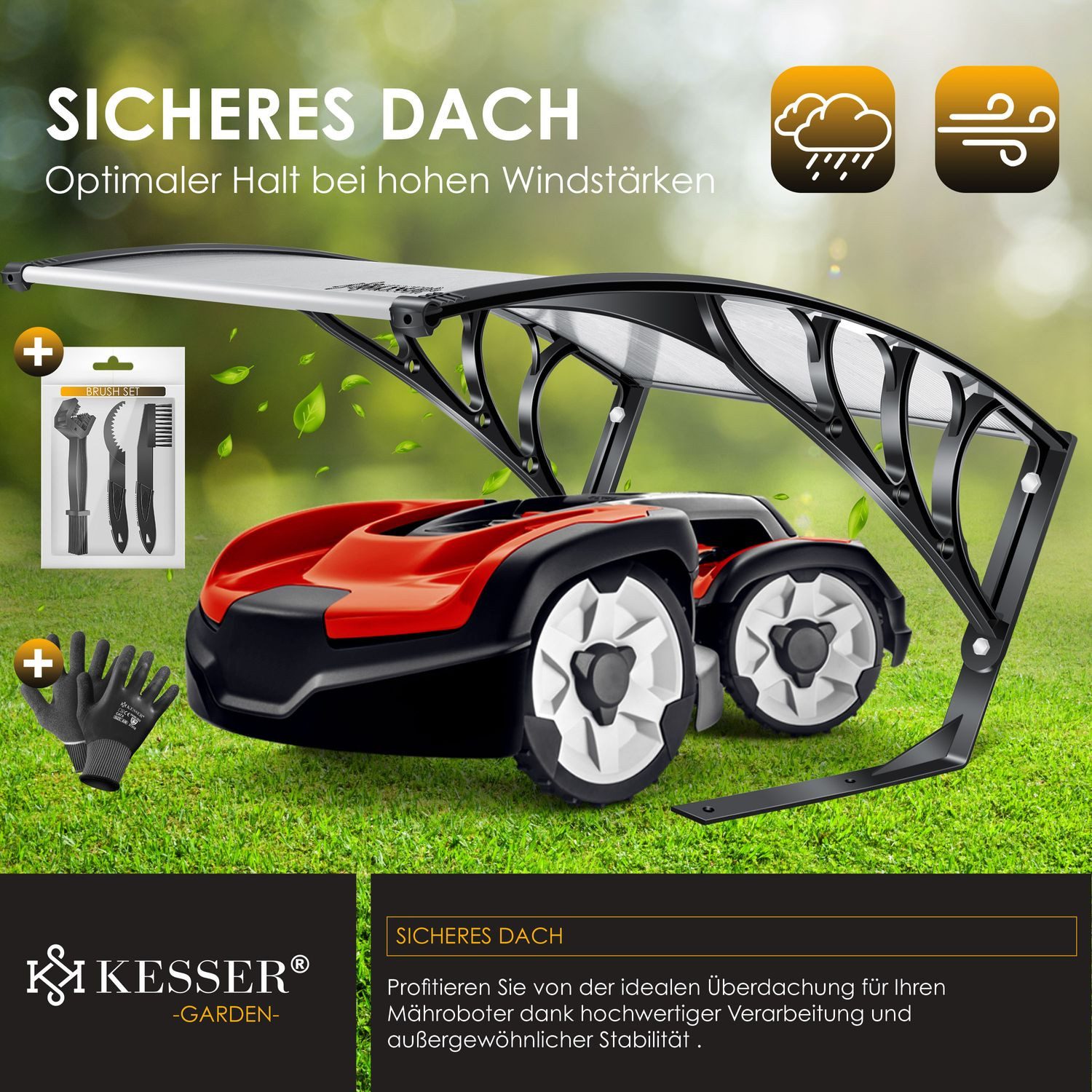 KESSER Mähroboter-Garage, Mähroboter Garage Dach Carport Überdachung für Mähroboter