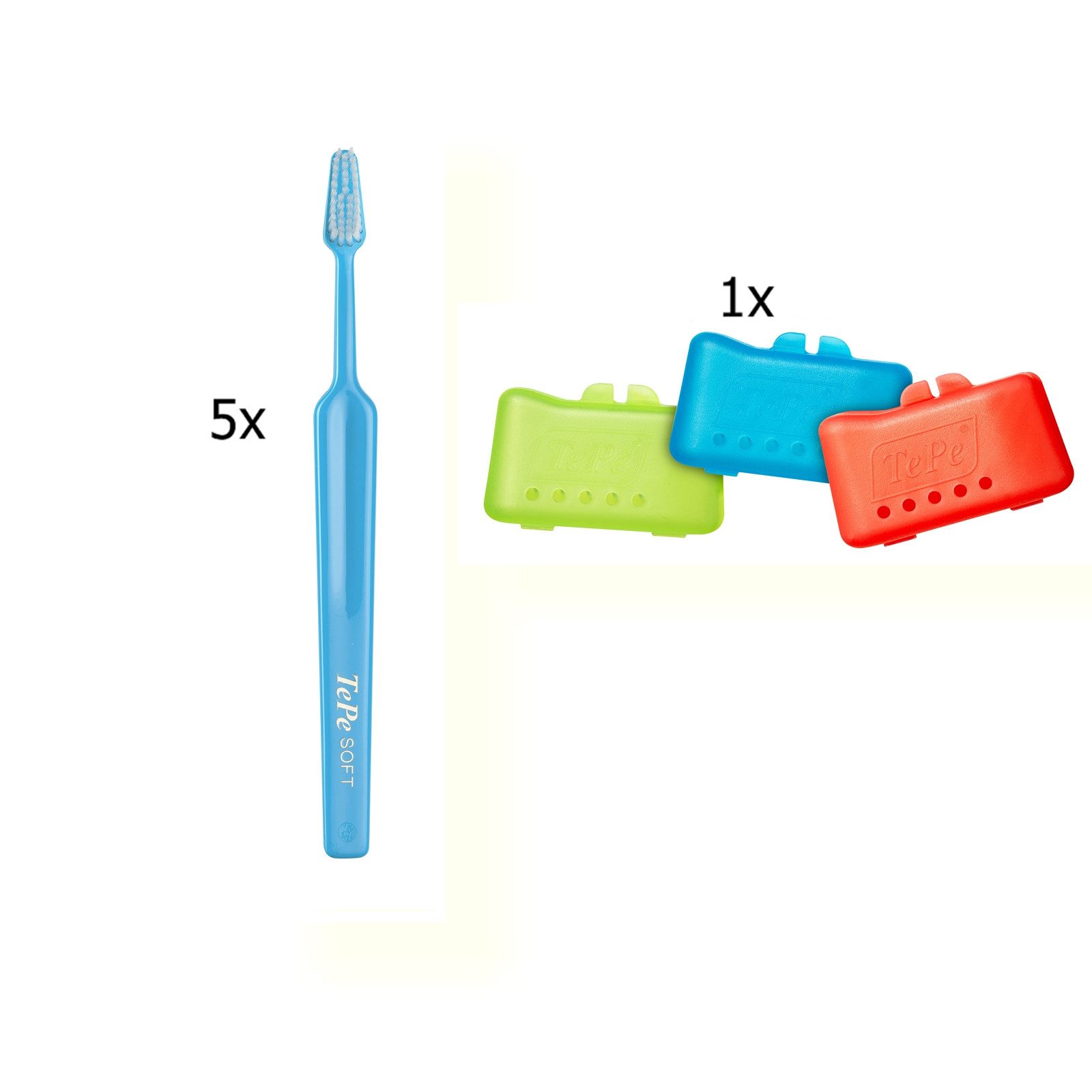 Zahnbürste 5x TePe Select medium Zahnbürsten und eine Reise - Schutzkappen