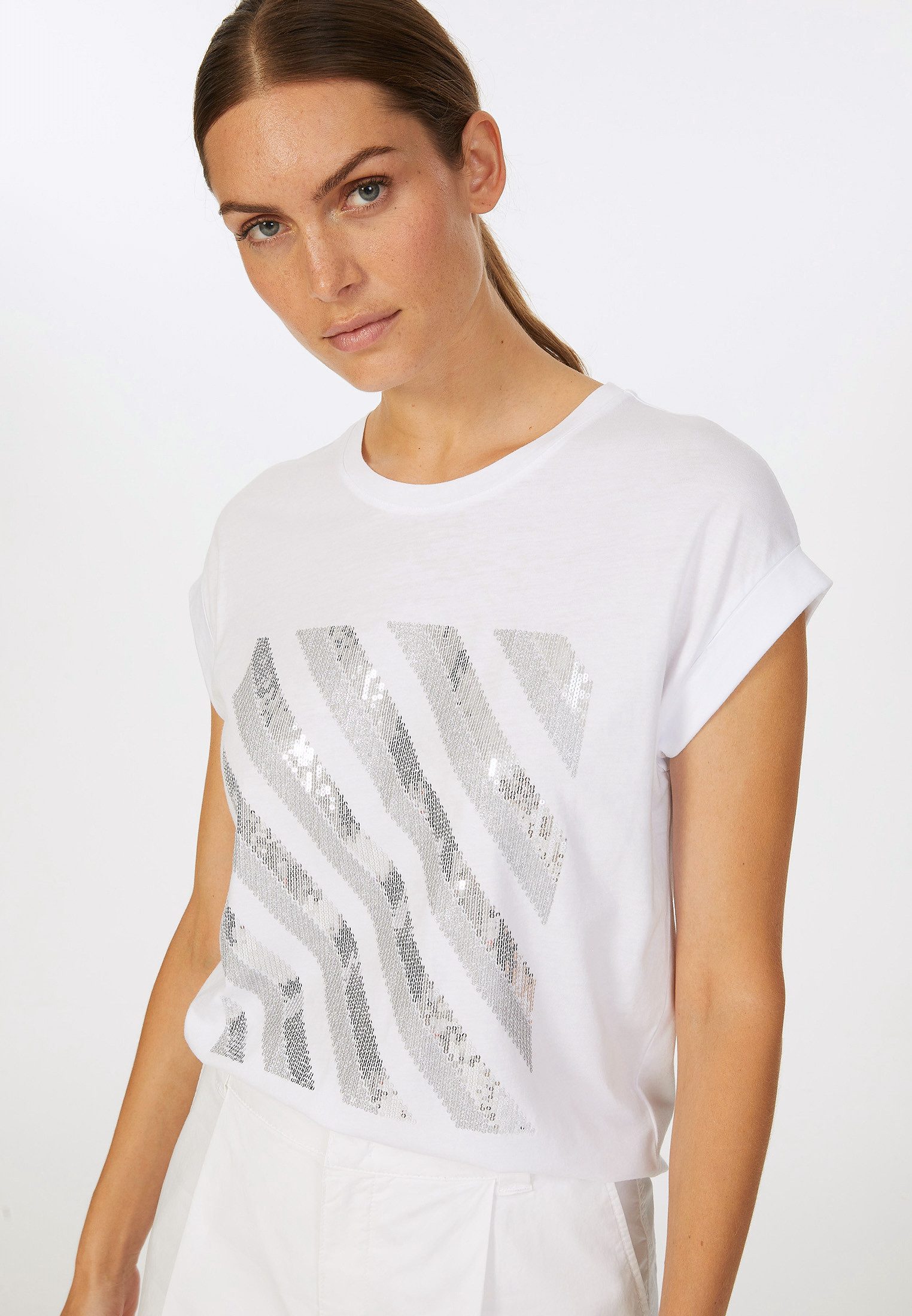 MARC AUREL T-Shirt mit Metallic Pailletten-Stick günstig online kaufen