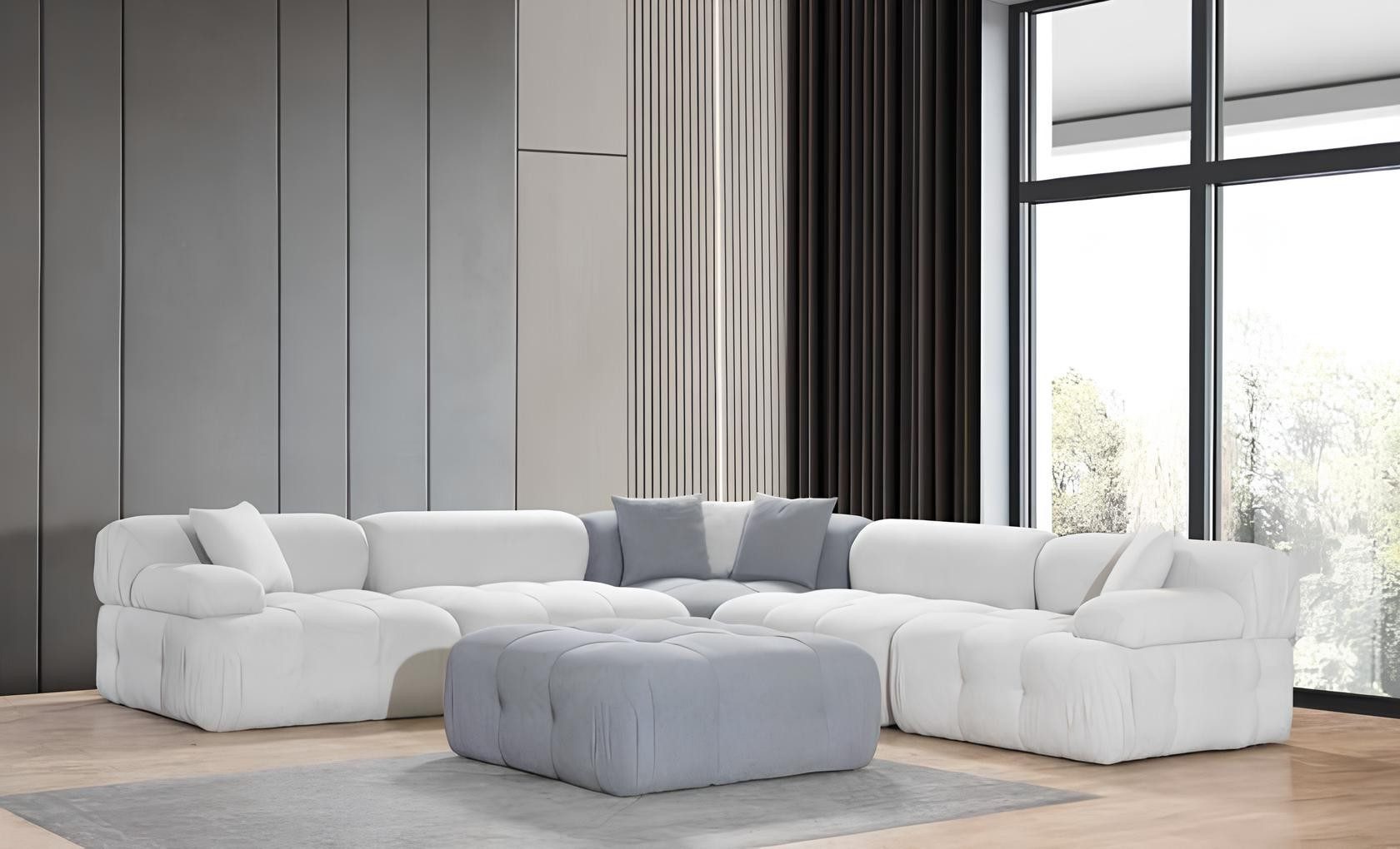 Xlmoebel Ecksofa Chesterfield-Ecksofa von XLMOEBEL in Textil mit Holzrahmen, 6 Teile, Made in Europa