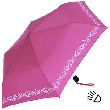 Knirps® Taschenregenschirm Kinderschirm 4Kids reflective mit Reflexborte, Sicherheit auf dem Schulweg, leicht, uni, pink