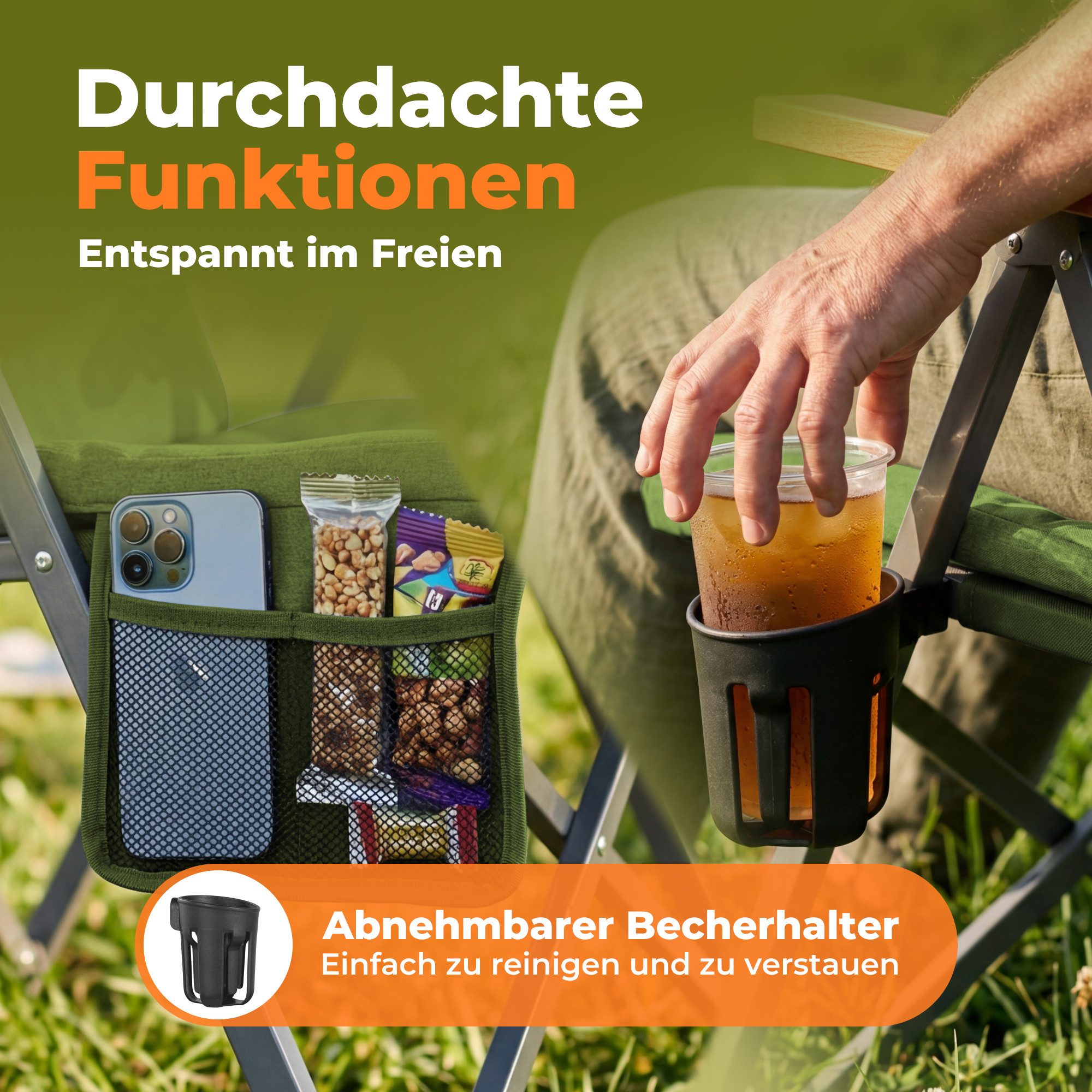 HOMECALL Campingstuhl Faltbar Hochlehner Luxus Klappstuhl mit 4,5cm Dicke Gepolstert (150kg Belastbar mit 4 Positionen Verstellbar Angelstuhl, 2 St), für Garten – Bild 4 von 5