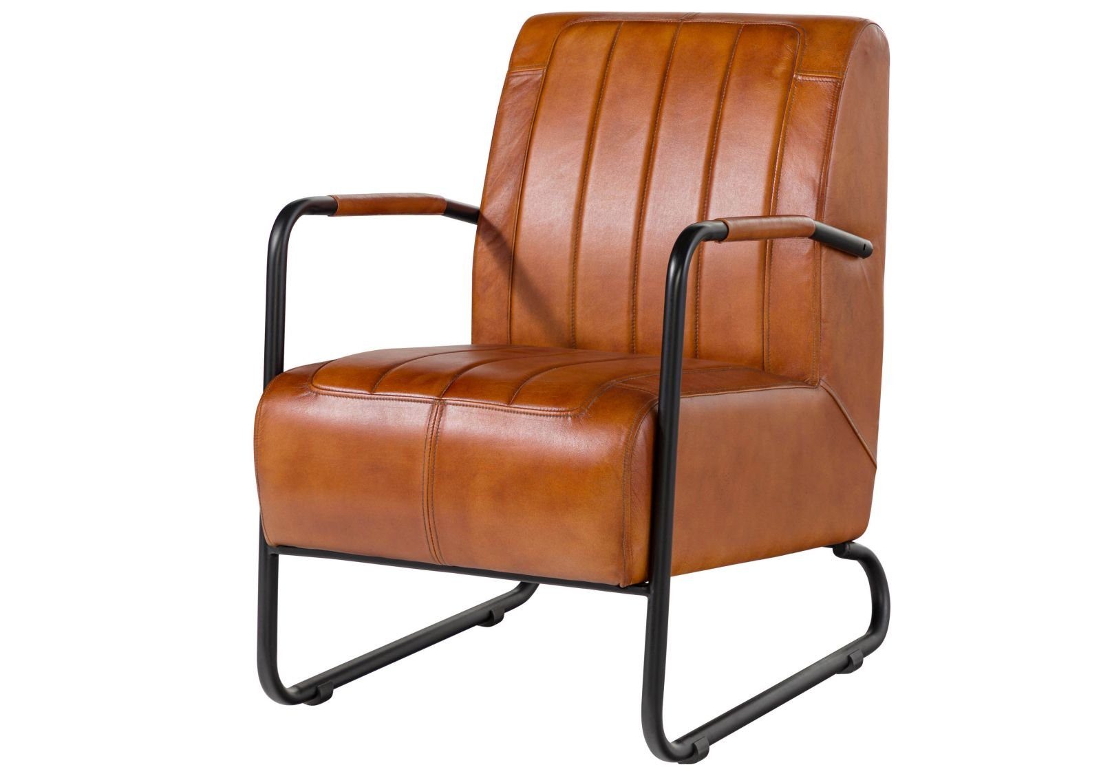 Massivmoebel24 Sessel (Sessel Echtleder 59x84x85 cognac IRON LABEL #21)