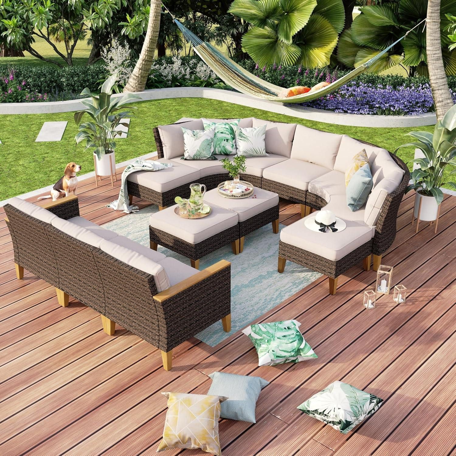 MFSTUDIO Gartenlounge-Set Polyrattan Lounge Set mit verbesserten Rippen und wasserdichtem