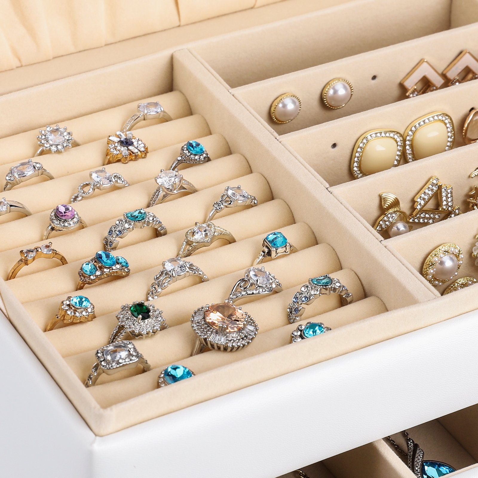 Farben, 6 Schubladen Schmuckkästchen Weiß Halsketten, (Mit Ebenen, Armbänder, Ringe, Schmuckkasten für 5 zwei Spiegel), mit Yorbay Ohrringe
