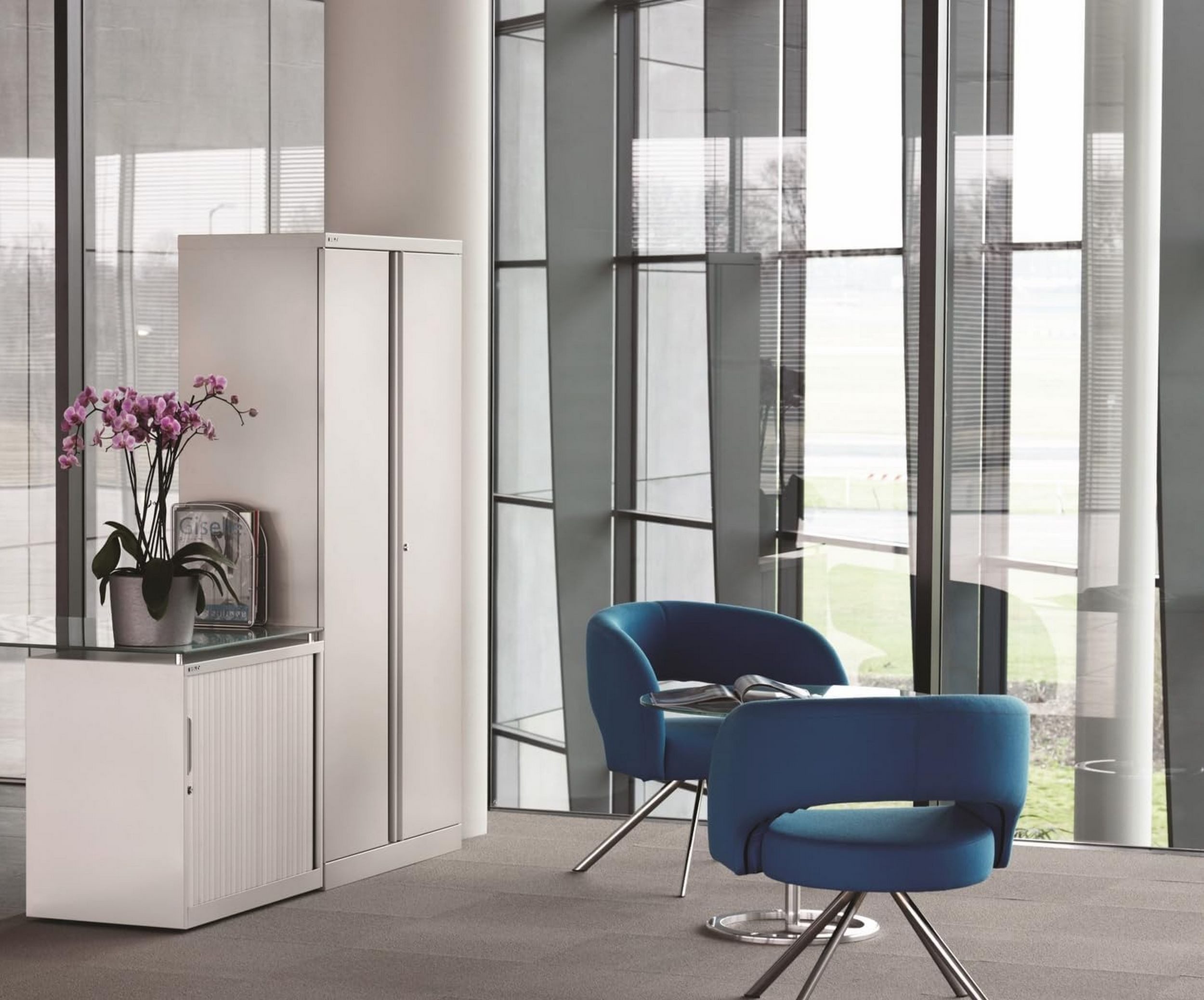 Bisley Aktenschrank Essentials Flügeltürenschrank in Silber - Maße: H 100 x B 91 x T 47 cm