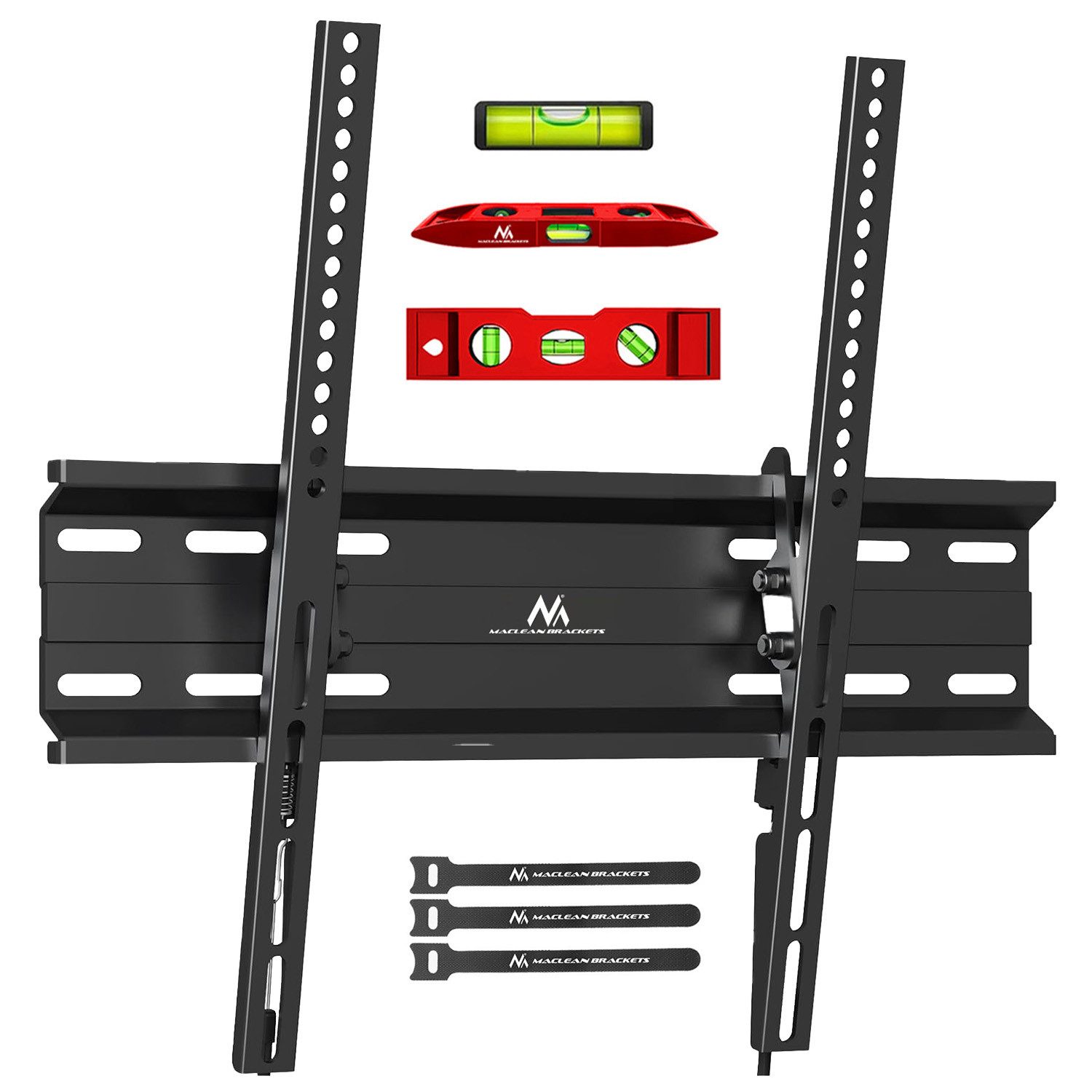 Maclean TV-Wandhalterung MC-748A, (bis 70,00 Zoll, Wasserwaage, 3 Kabelklemmen, Satz Befestigungsschrauben, Wandhalterung für 32-70'' TV neigbar 45 kg)