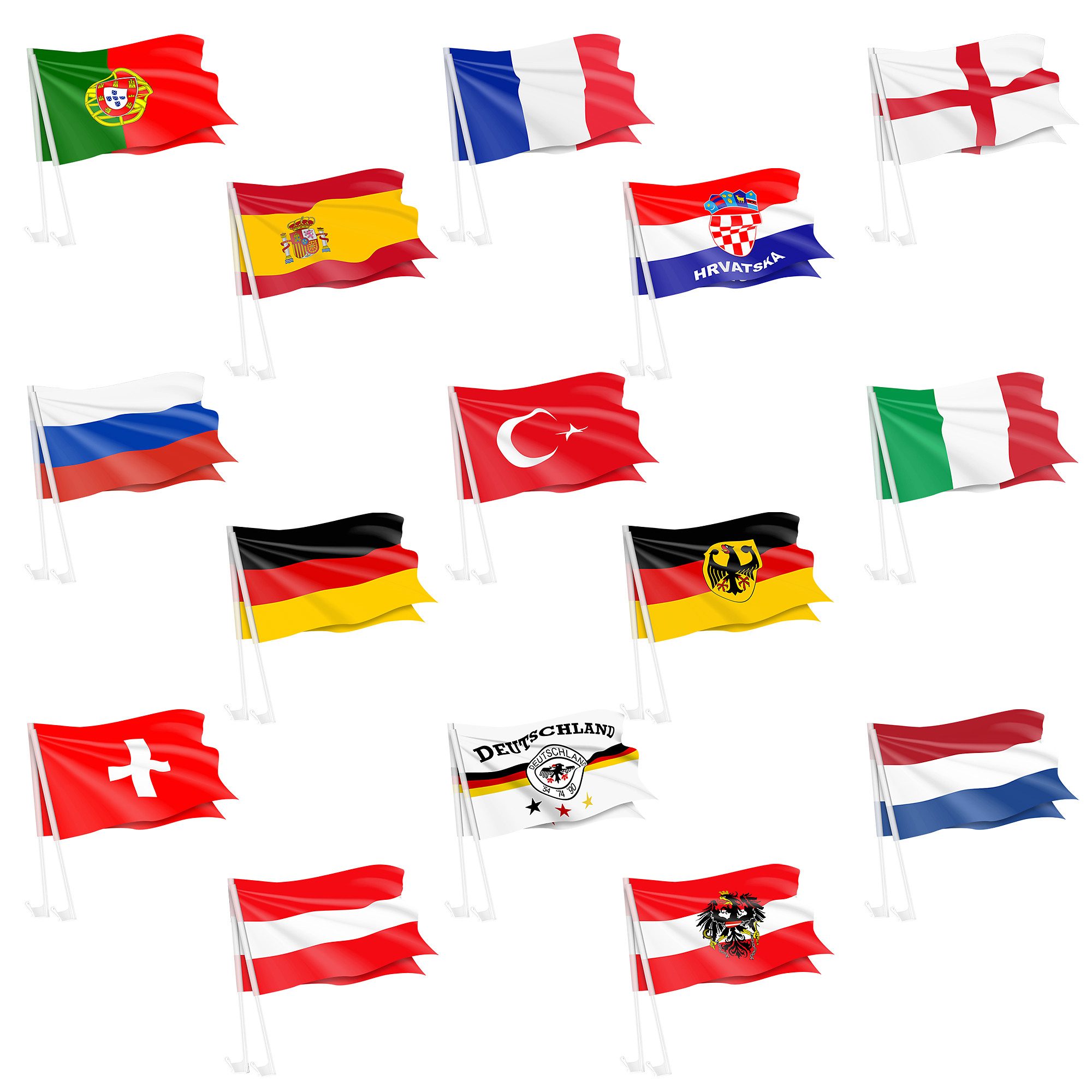 Taffstyle Flagge Autofahnen Set 2 Stück Länderflagge Fanartikel Fußball EM WM Auto (MAX 50 km/h - Länderflaggen für Auto, Fußballfans und Sportevents Bootsflagge), EM WM Länderflagge Flagge Handball Eishockey Basketball Fussball