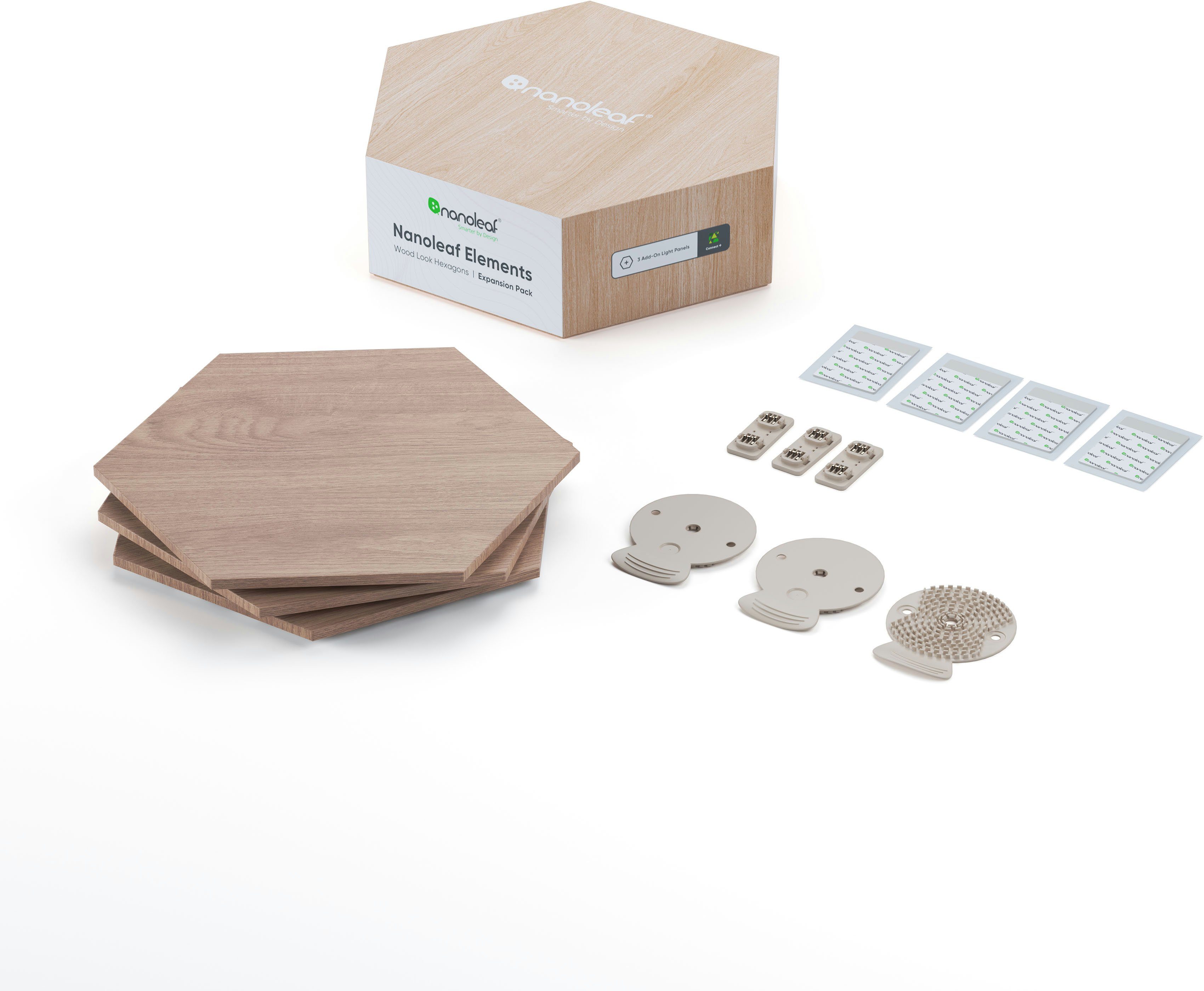 nanoleaf LED Panel Wood Look, Dimmfunktion, LED fest integriert, Farbwechsler, Expansion Pack - 3 PK, Erweiterung zum Starter Kit