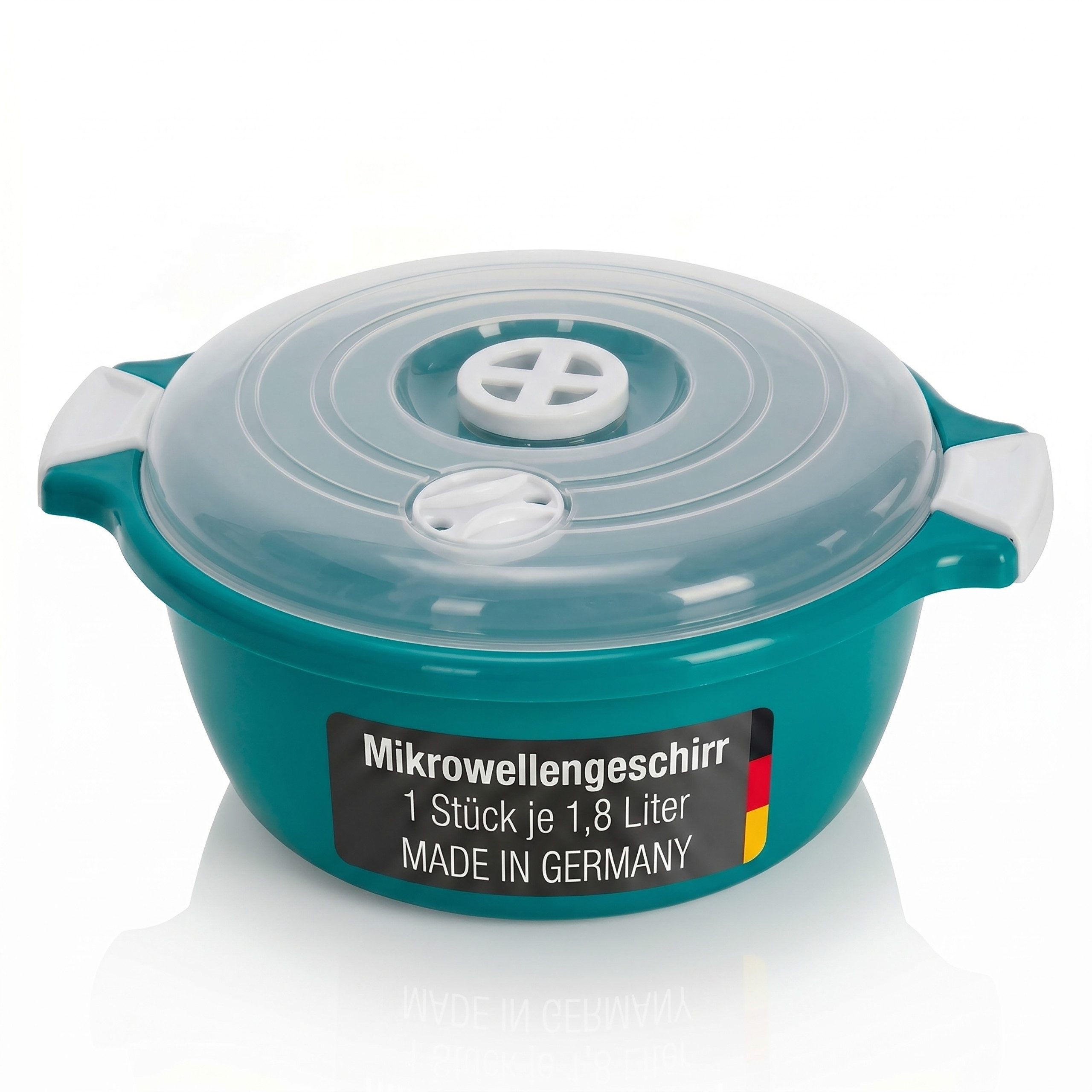 Lantelme Mikrowellenbehälter Mikrowellenschüssel 1,8 Liter grün stapelbar, Kunststoff, (1-tlg., Für Mikrowelle, Gefrier- und Kühlschrank, Picknick), Schüssel Dampfventil, Spülmaschinengeeignet, Deutsche Herstellung