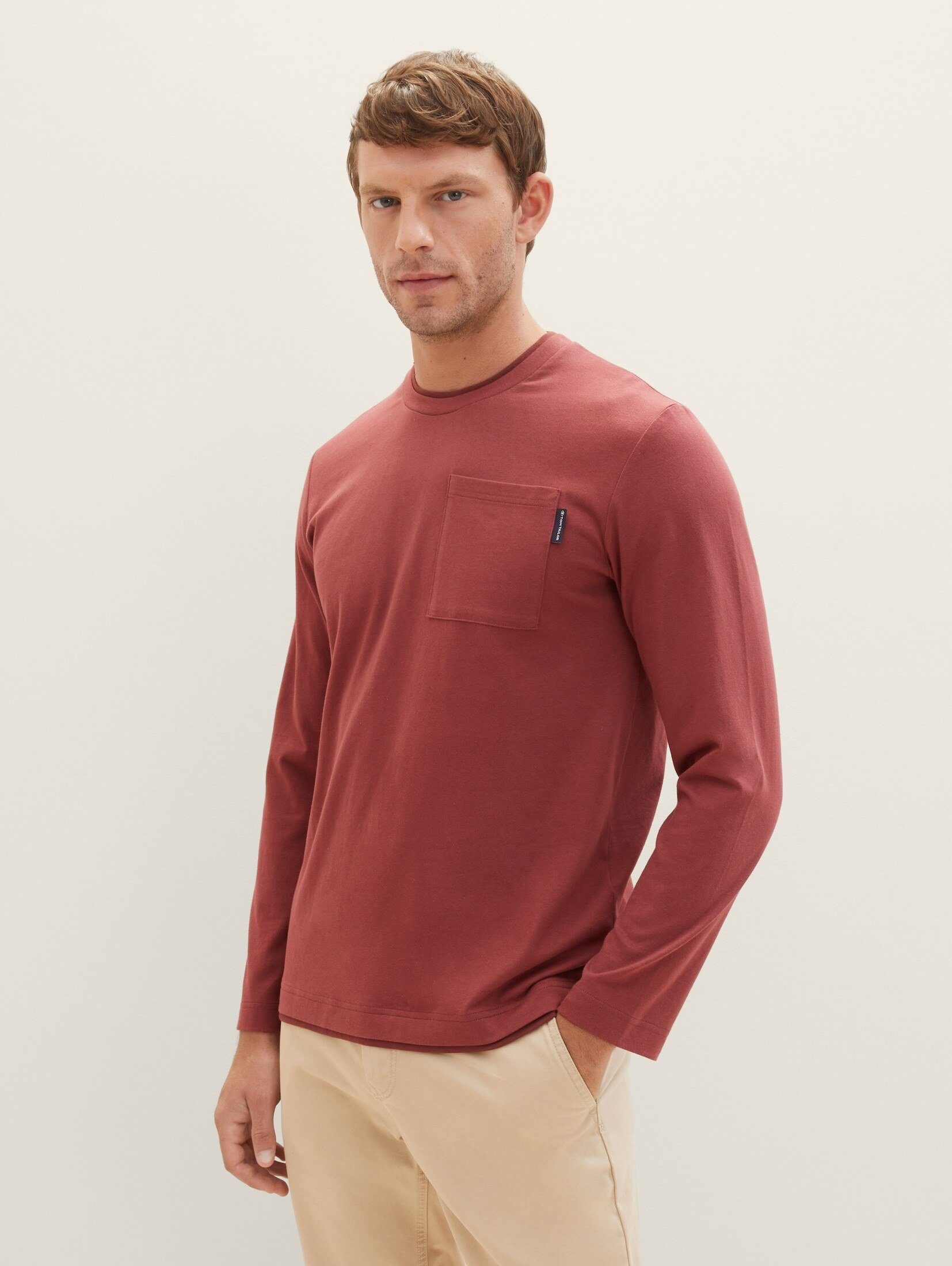 TOM TAILOR T-Shirt Langarmshirt mit Brusttasche burned bordeaux red