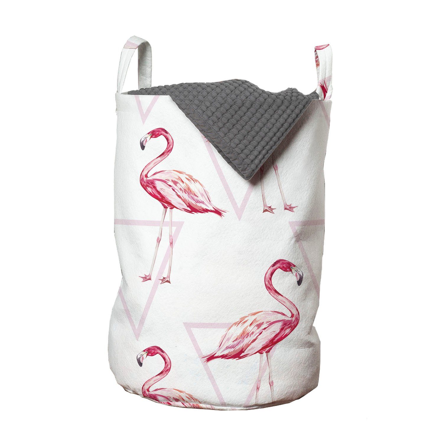 Abakuhaus Wäschesäckchen Wäschekorb mit Griffen Kordelzugverschluss für Waschsalons, Flamingo Geometrisch