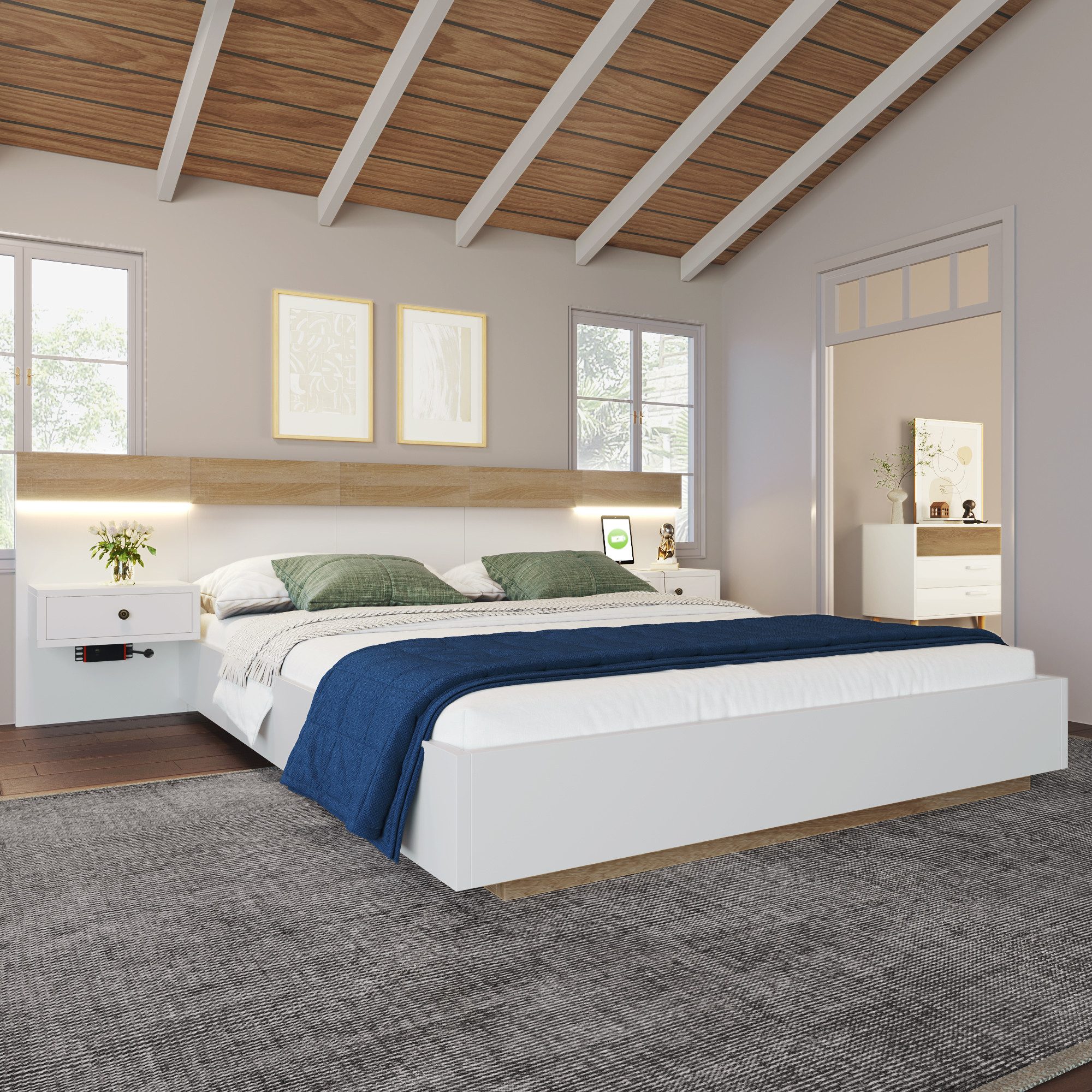 MODFU Massivholzbett Nachttisch mit LEDs im günstig online kaufen