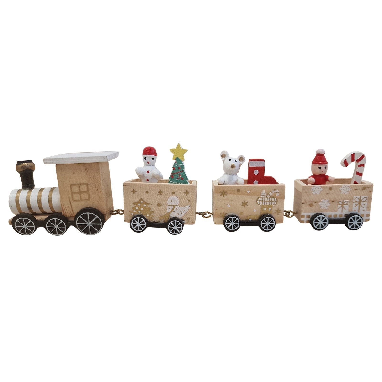 Dekofigur Holz Zug 4-teilig Natur 21 cm lang – Weihnachtsdeko mit Figuren