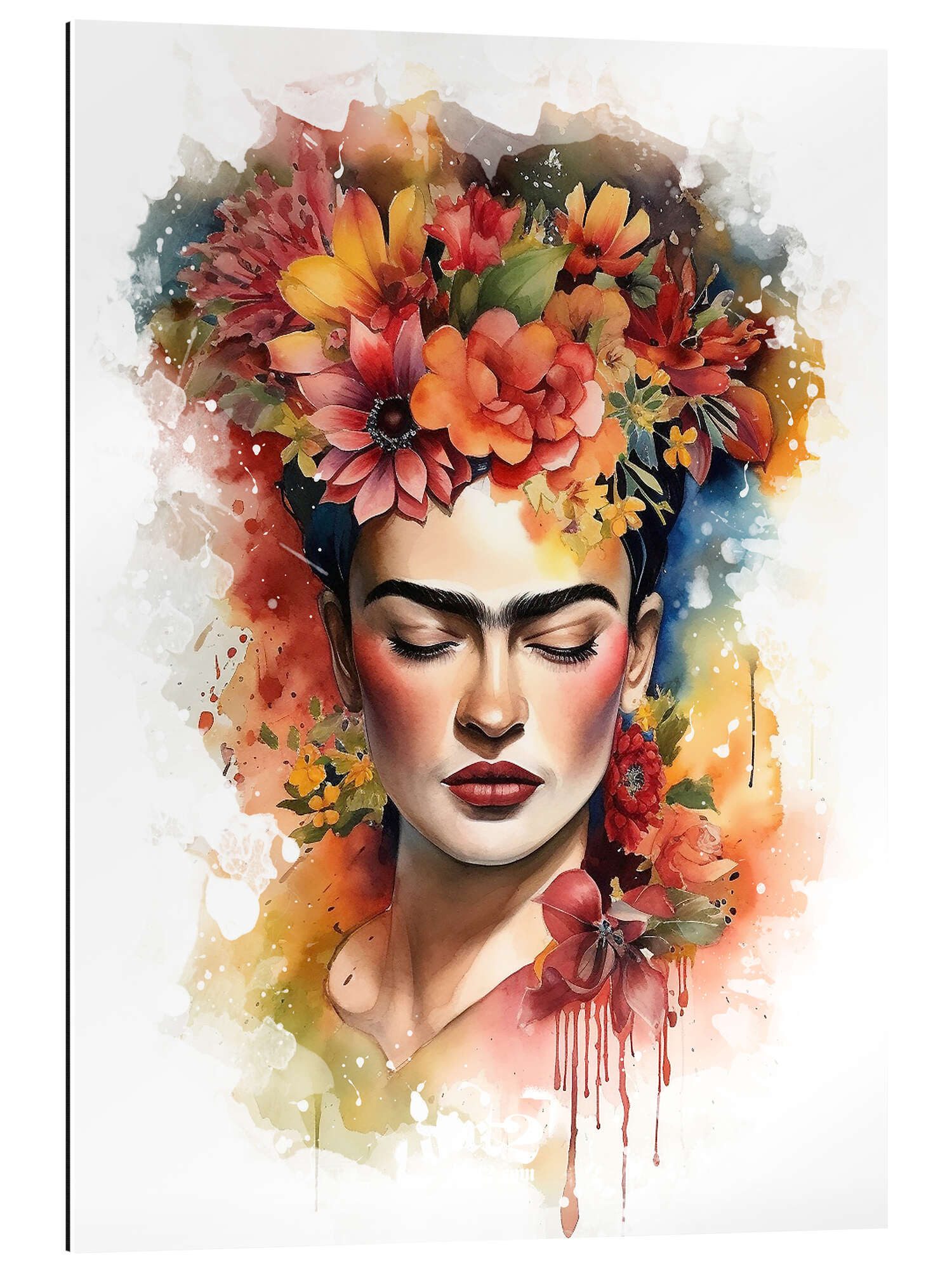 Posterlounge Wandbild Frida Kahlo mit Blütenhaar, Olga Telnova, erhältlich als Poster, Leinwandbild, Wandsticker oder Acrylglasbild