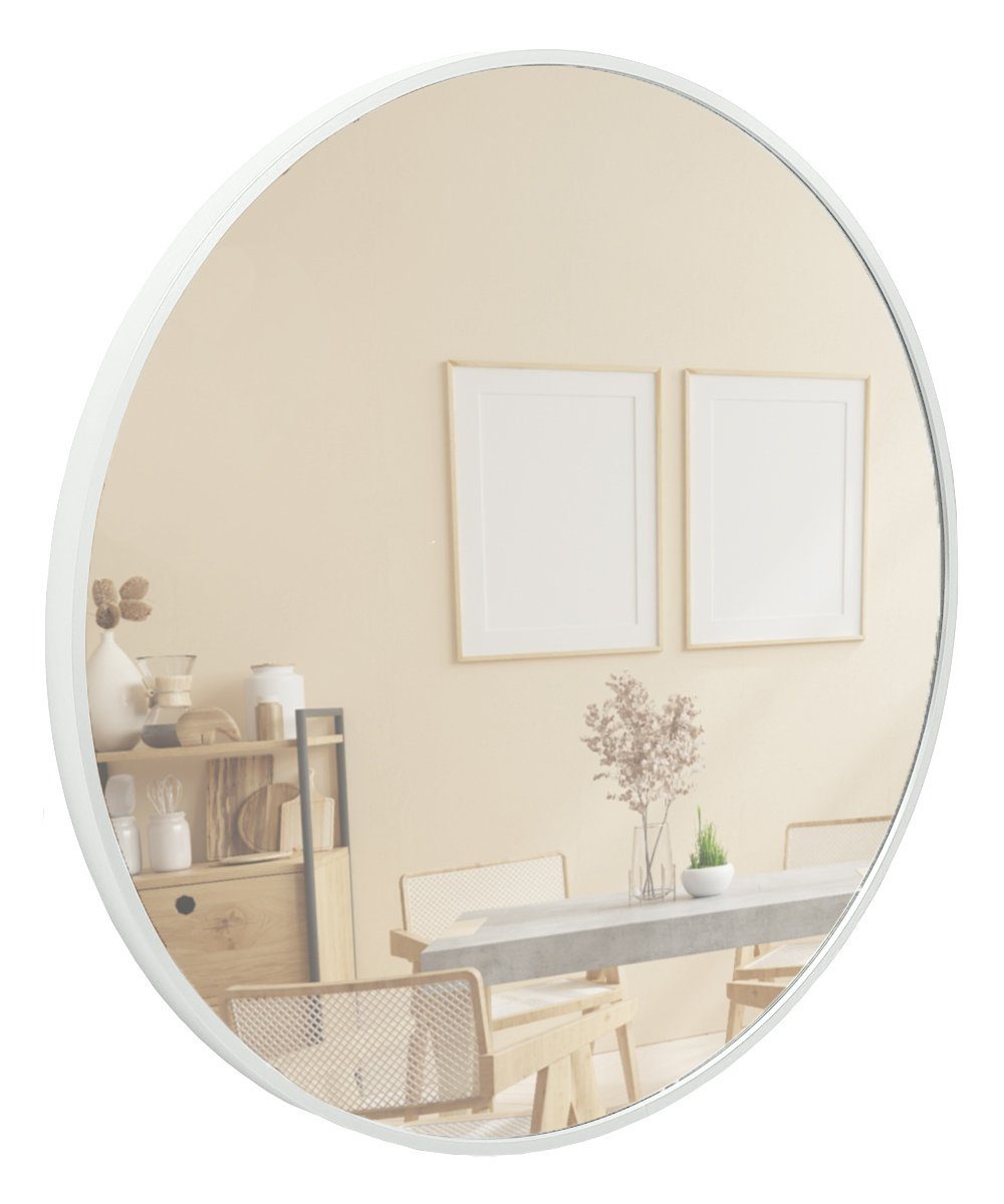 Terra Home Wandspiegel (weiß Durchmesser 60 cm, Badezimmerspiegel Flurspiegel), Metallrahmen weiß | weiß
