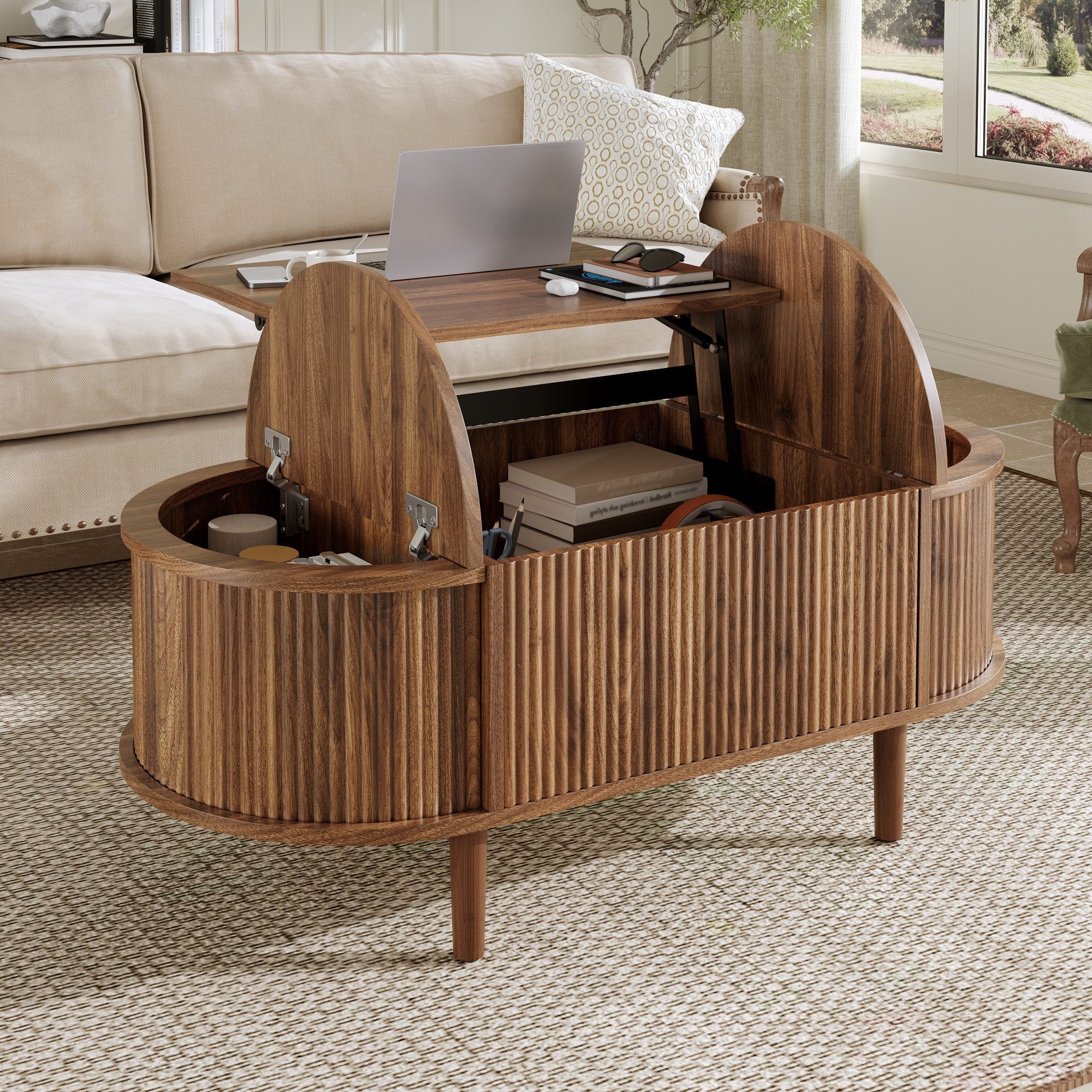 STILVORA Couchtisch Höhenverstellbarer Wohnzimmertisch mit Stauraum, Vintage-Stil (Vintage Stil, Holzbeine, mit Stauraum, Klappdeckel, MDF, Massivholz, multifunktional), verstellbar, stabil, langlebig, viel Stauraum, vielseitig
