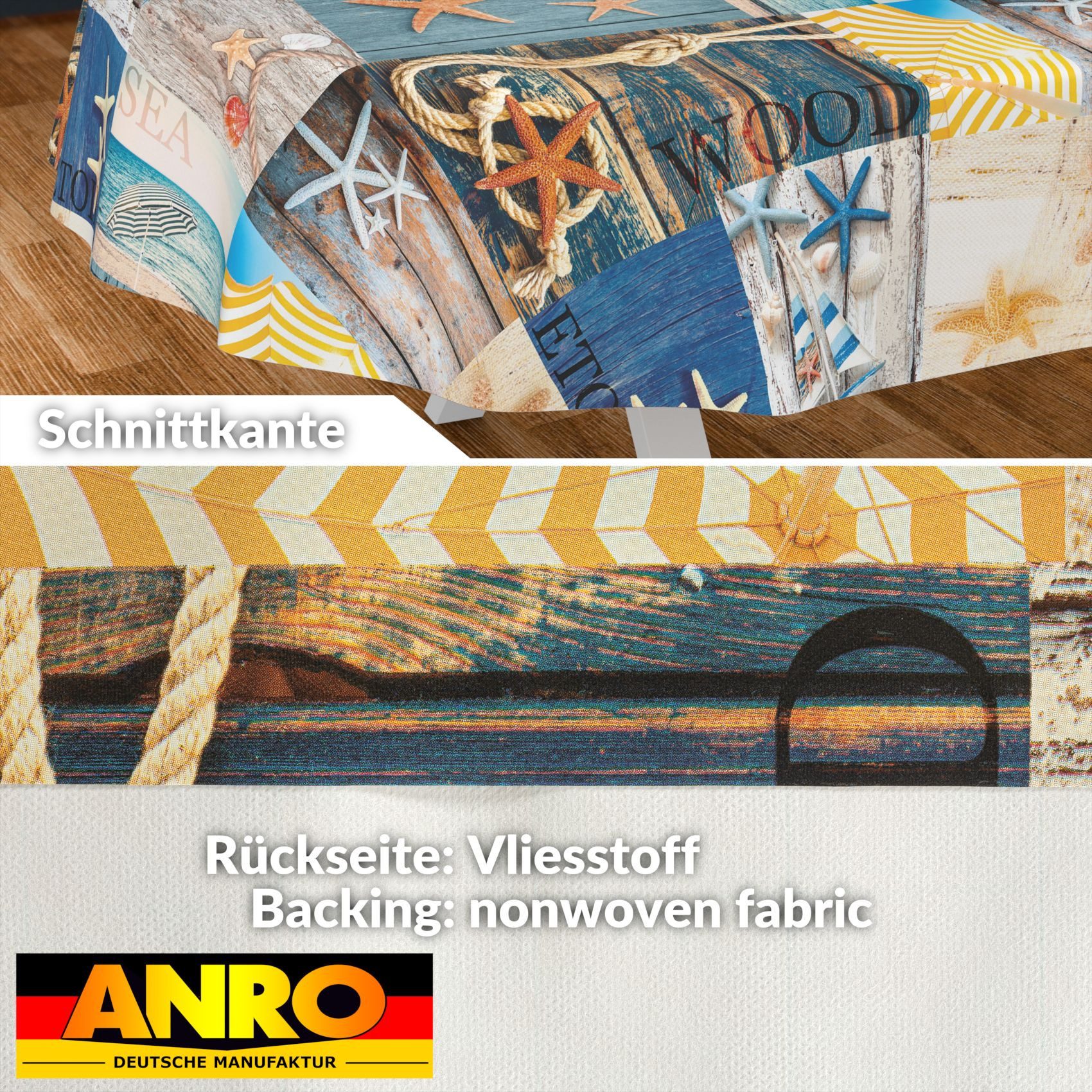ANRO Tischdecke Wachstuch abwaschbar Maritim Tischwäsche (Einzelstück 1-tlg), wasserabweisend pflegeleicht auf See Blau Oval 180x140cm