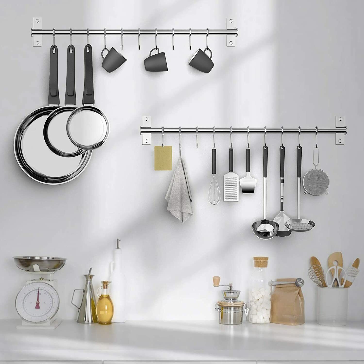 Refined Living Hakenleiste Edelstahl Küchenreling mit 12 Haken, Wandmontage günstig online kaufen