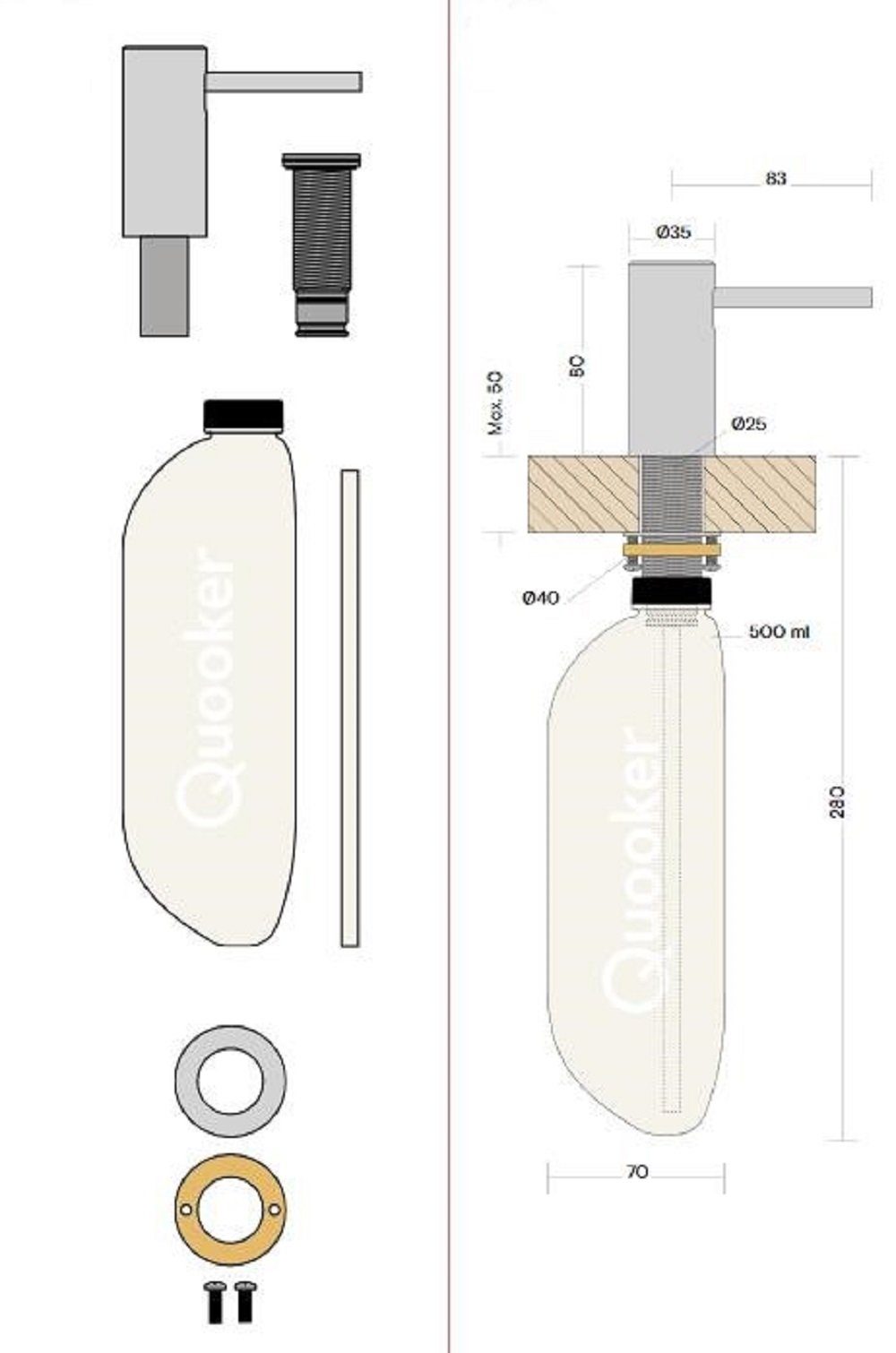 Seifenspender SEIFPTN *inkl. Messing GARANTIE* JAHRE 7 QUOOKER Nordic Küchenarmatur Patina